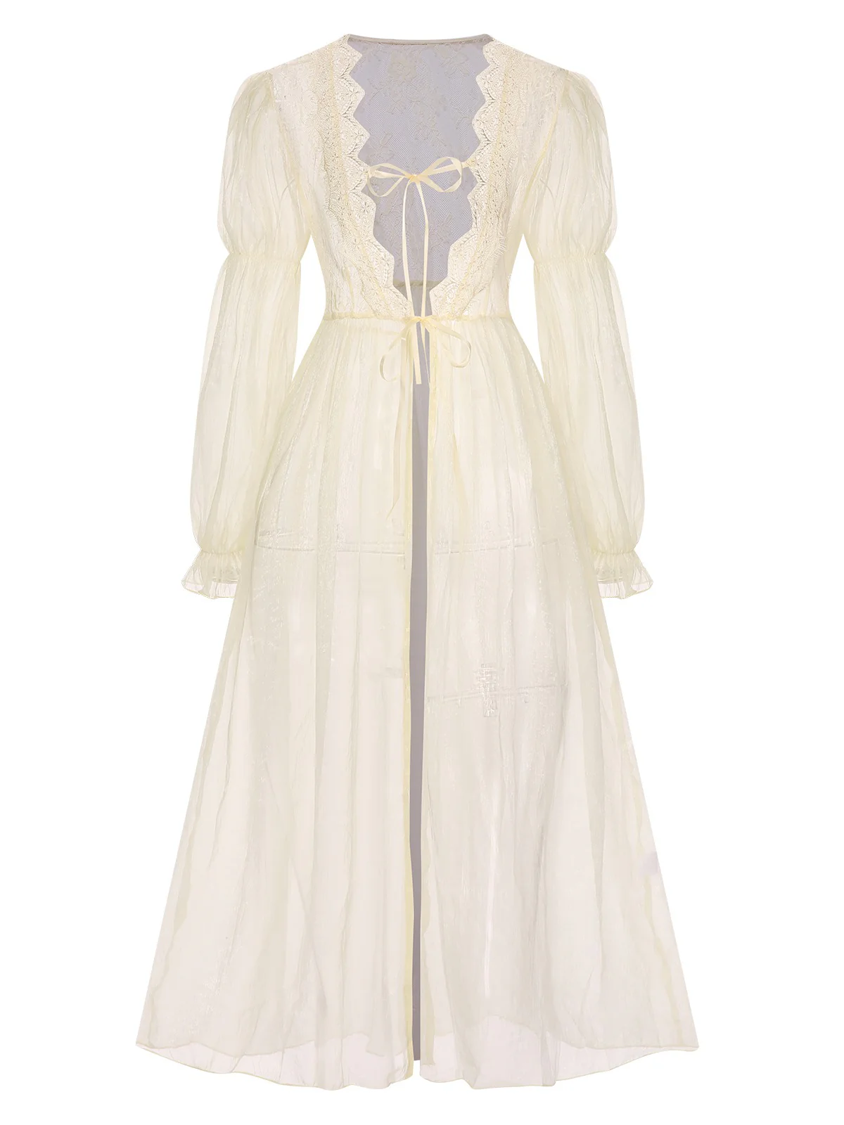 2PCS Apricot 1950s Floral Straps Slit Nightgown & Robe - Image 10