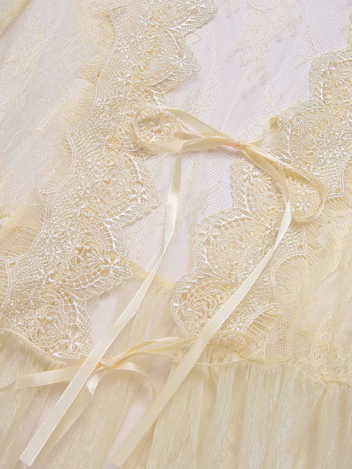 2PCS Apricot 1950s Floral Straps Slit Nightgown & Robe - Image 5