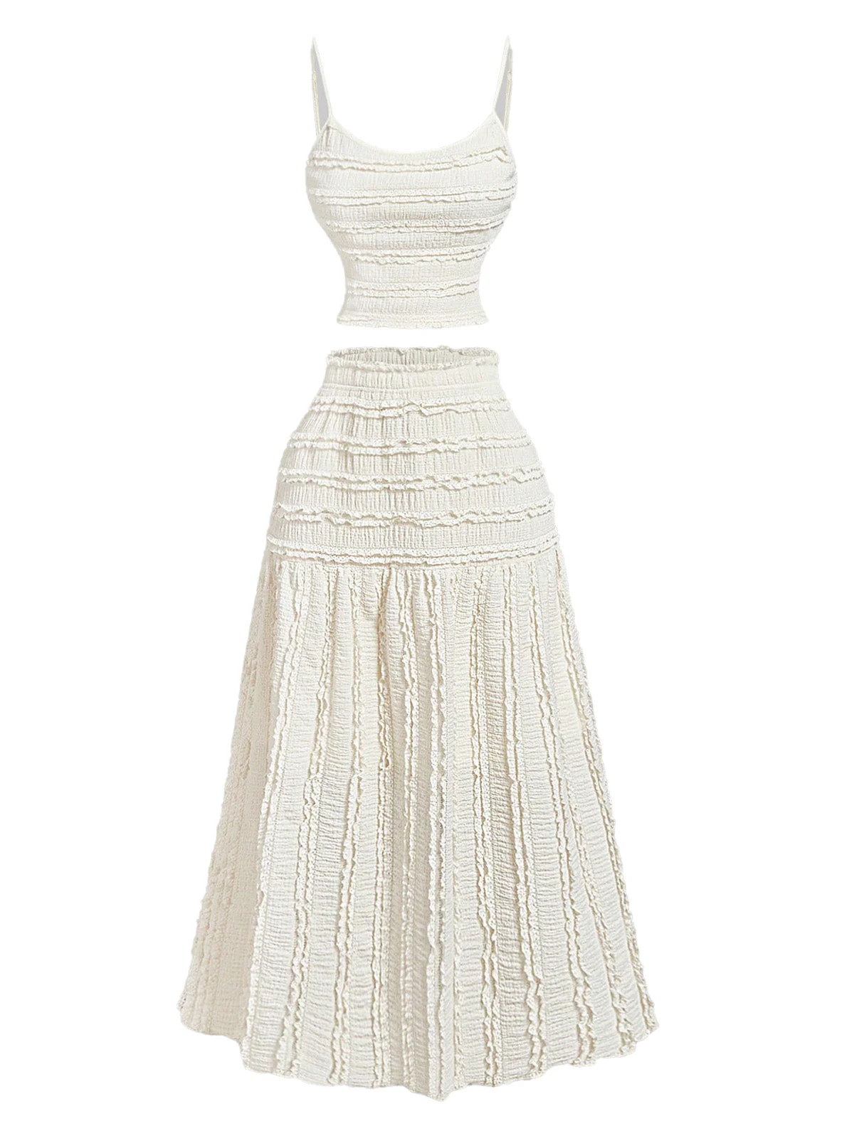 2PCS Beige 1940s Ruffle Cropped Cami Top & Skirt - Image 2