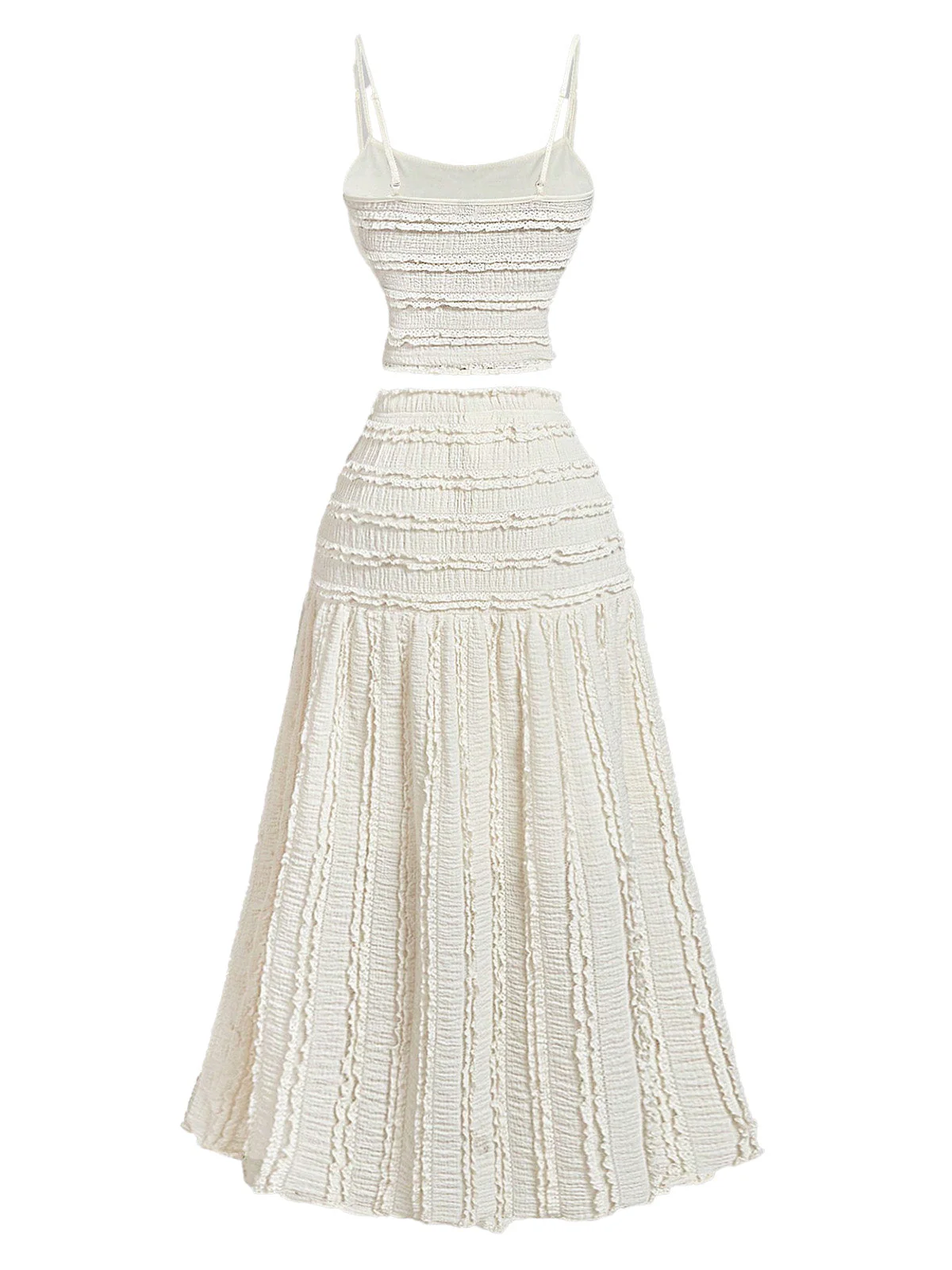 2PCS Beige 1940s Ruffle Cropped Cami Top & Skirt - Image 3