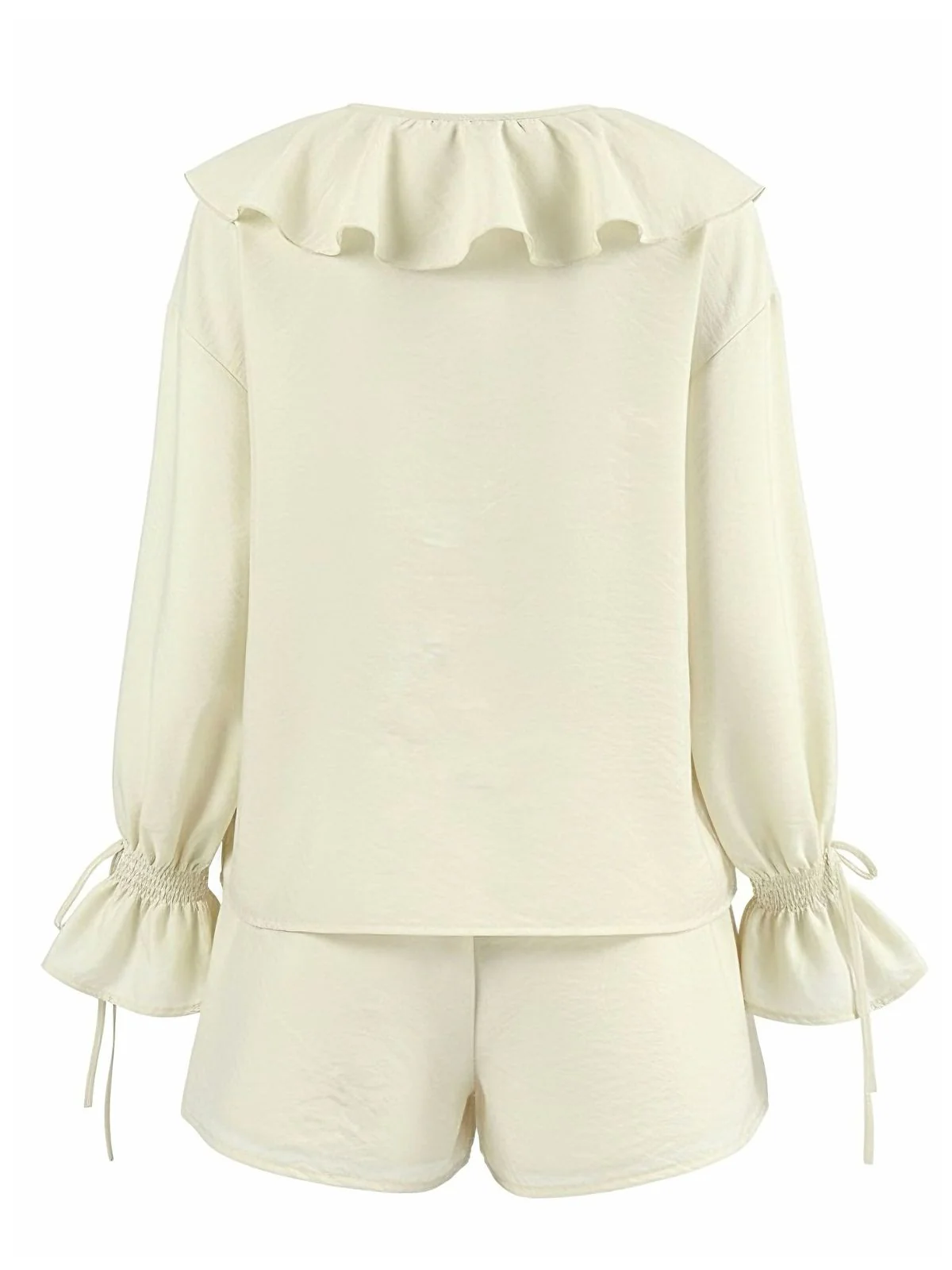2PCS Beige 1940s Ruffle Lace-up Cardigan & Shorts Set - Image 3