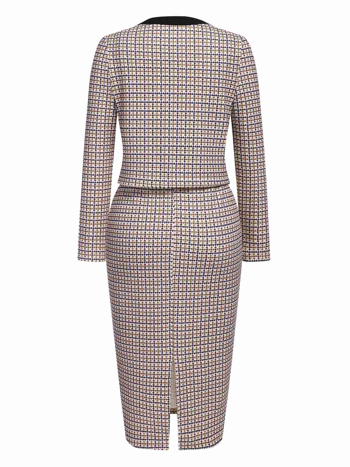 2PCS Beige 1960s Knitted Straps Pencil Dress & Short Coat - Image 3