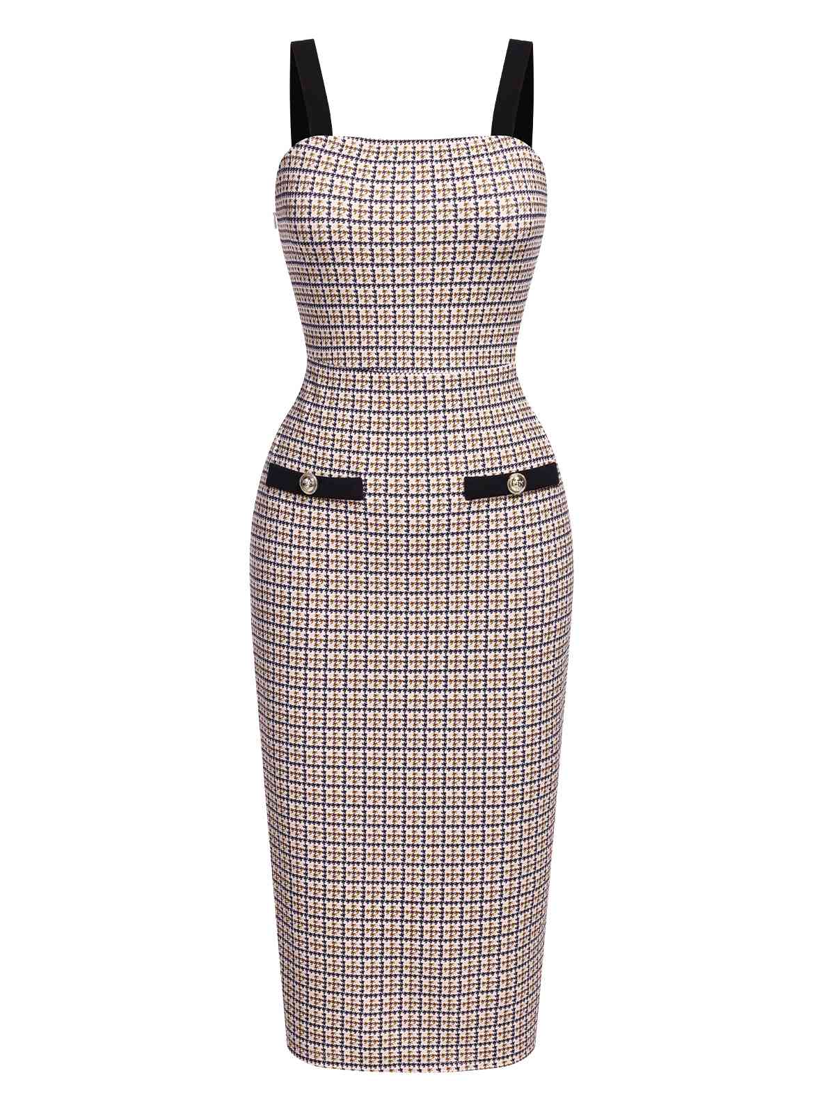 2PCS Beige 1960s Knitted Straps Pencil Dress & Short Coat - Image 6