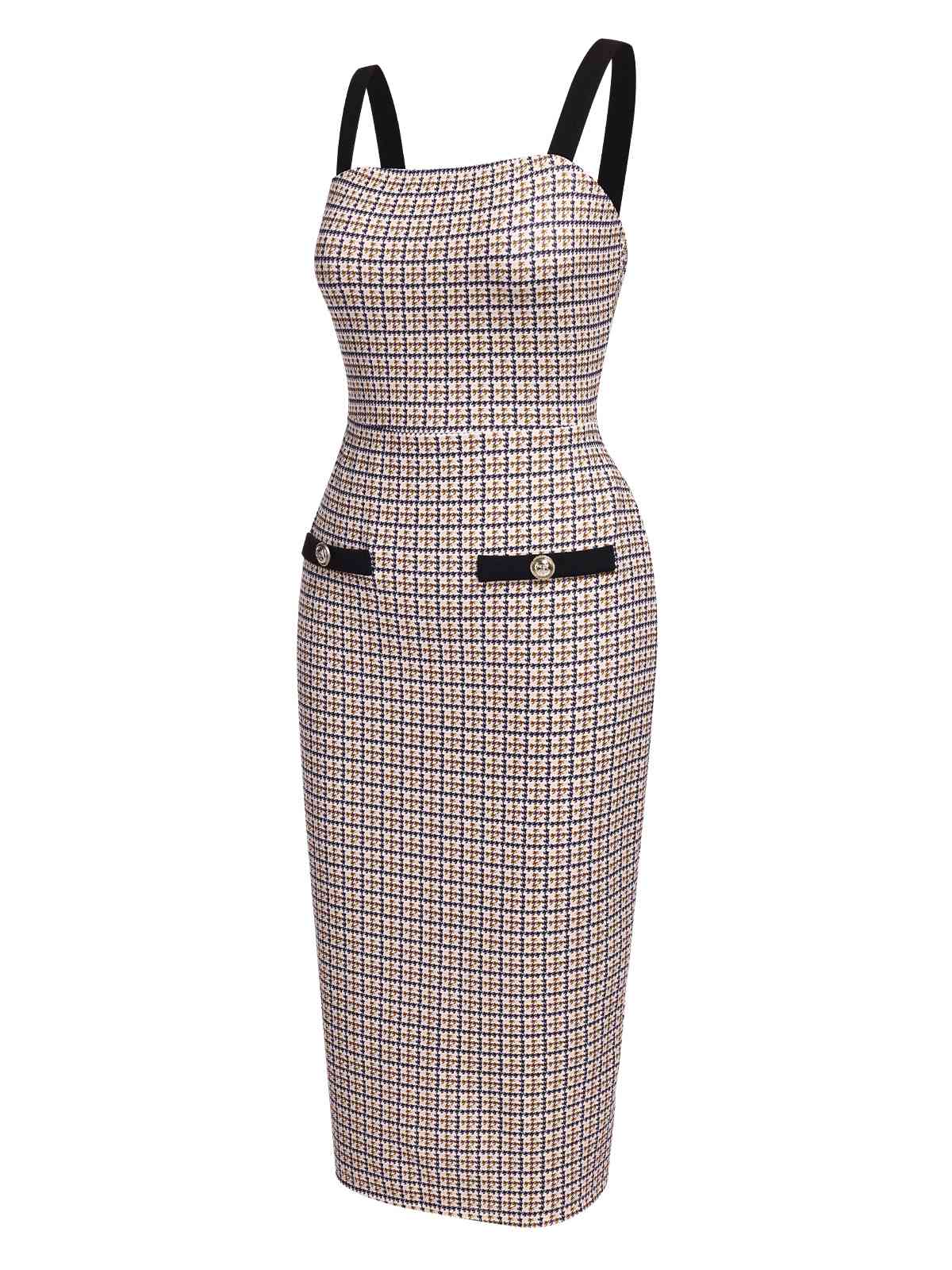 2PCS Beige 1960s Knitted Straps Pencil Dress & Short Coat - Image 7