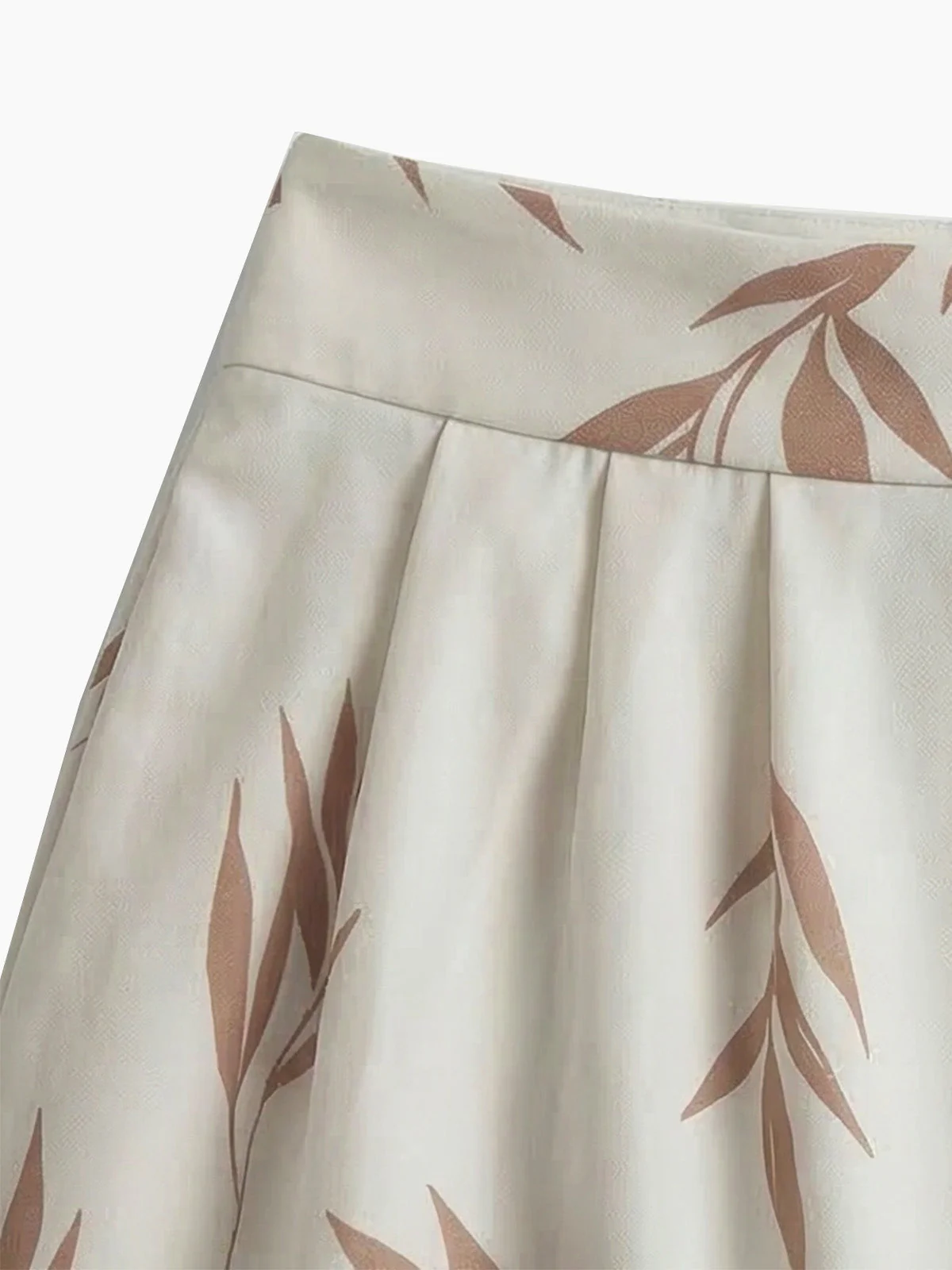 2PCS Beige 1970s Leaf Print Halter Top & Wide-Leg Pants - Image 4
