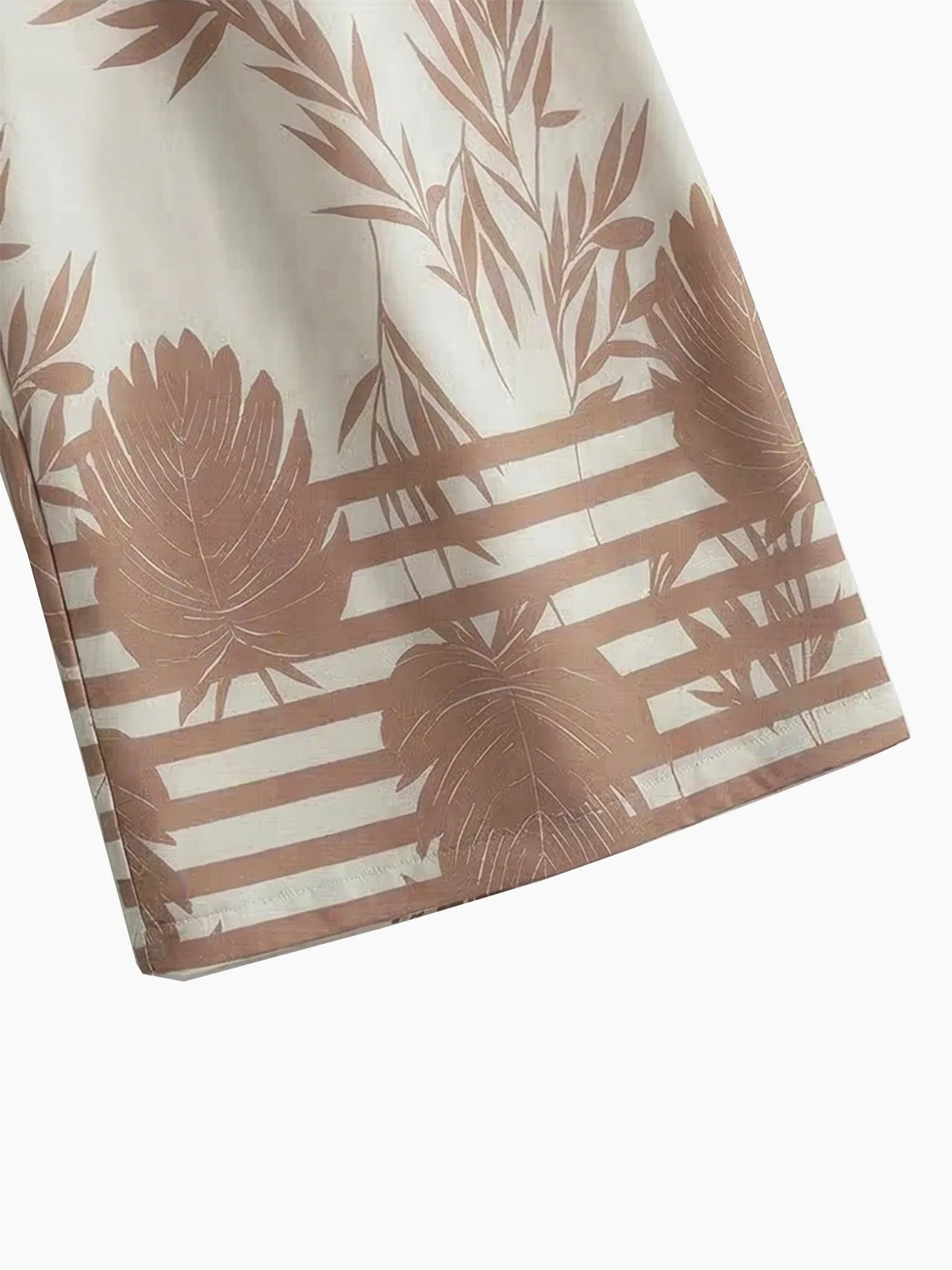 2PCS Beige 1970s Leaf Print Halter Top & Wide-Leg Pants - Image 5