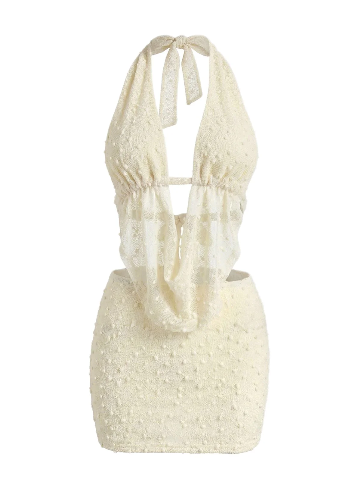 2PCS Beige 2000s Halter Backless Tie Skirt Set - Image 2