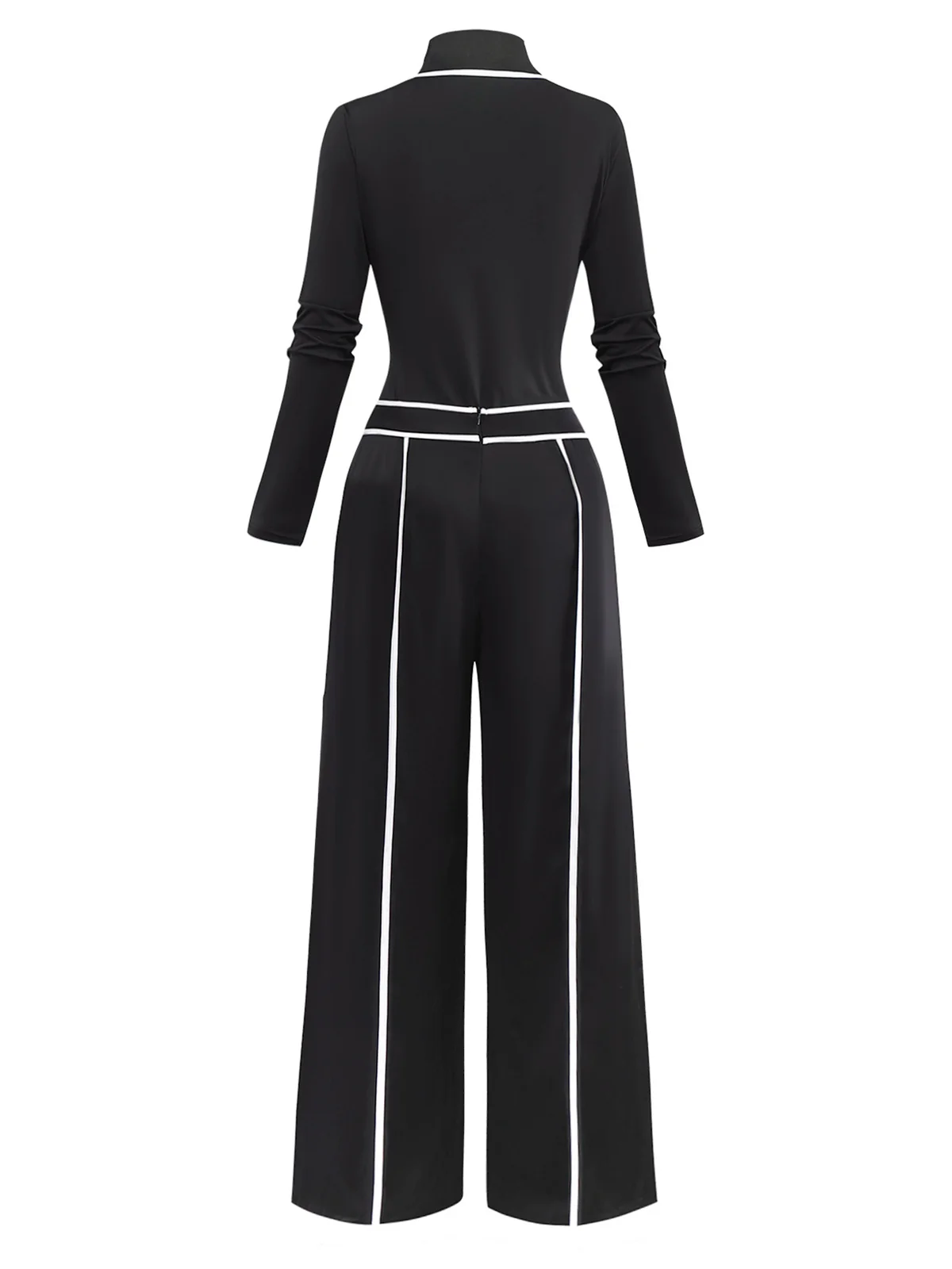 2PCS Black 1930s Binding Stand Collar Knitted Top & Wide-Leg Pants - Image 3