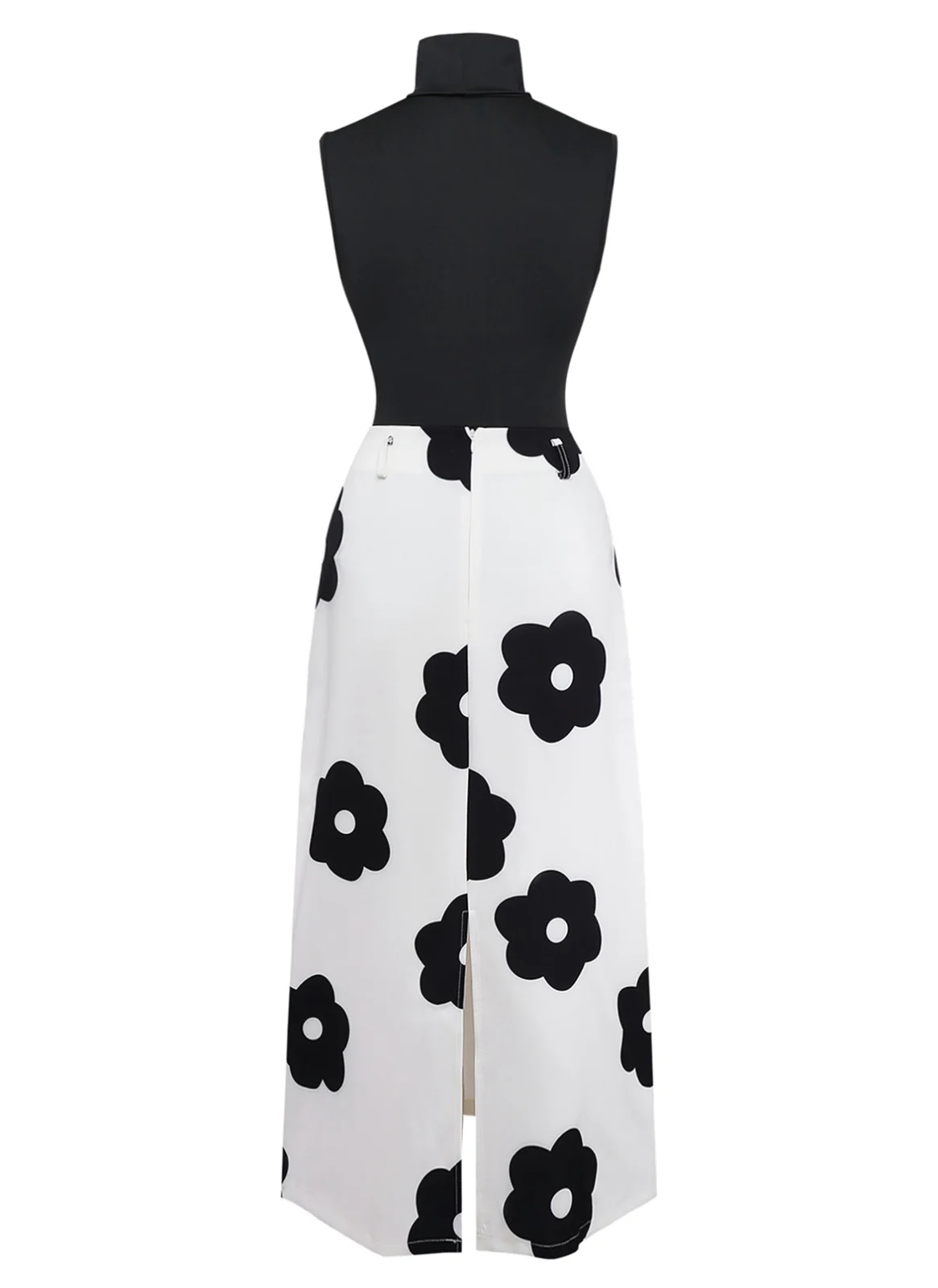 2PCS Black 1930s Turtleneck Top & Floral Skirt - Image 3