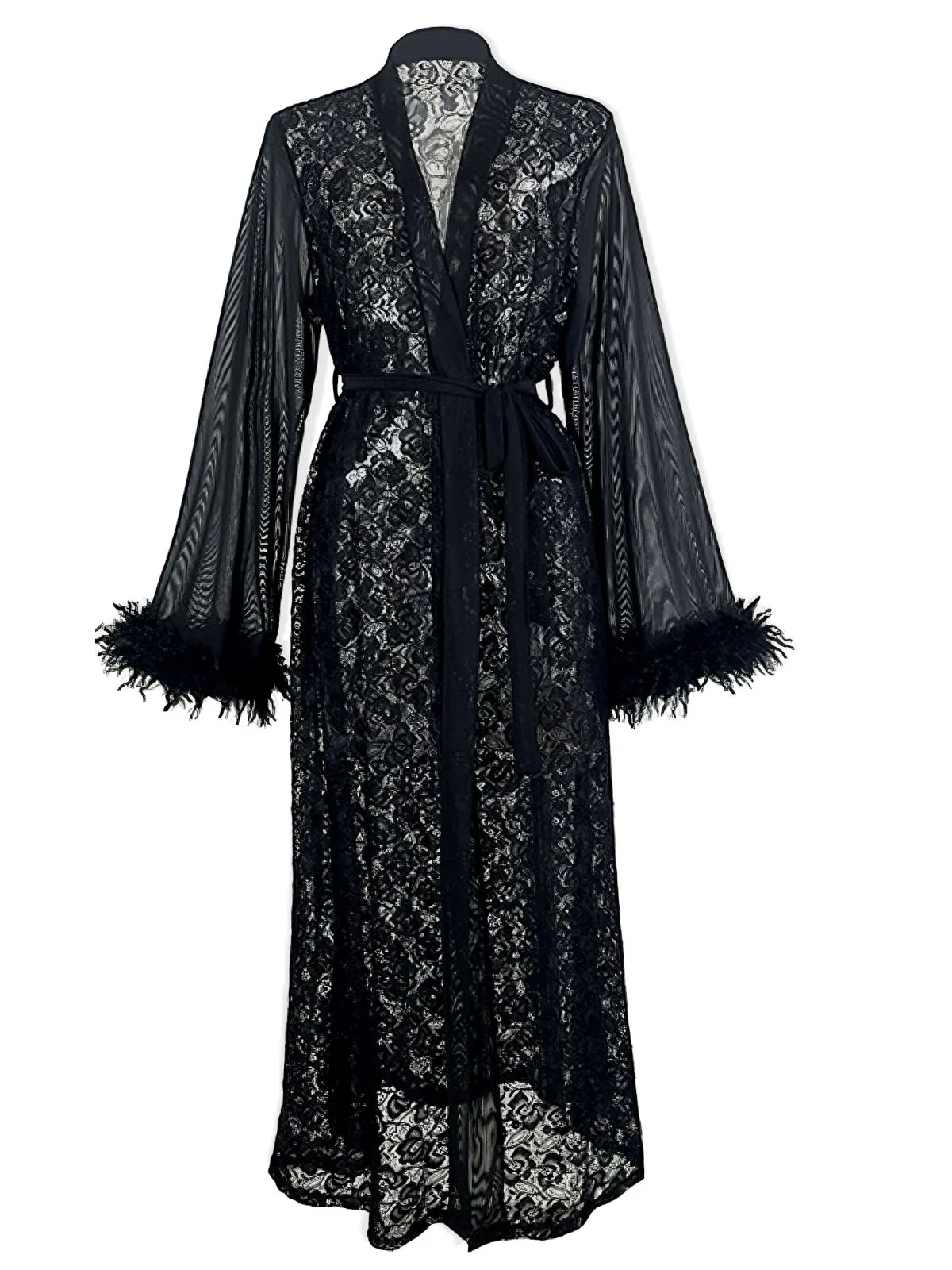2PCS Black 1940s Lace Sheer Sleepwear Set