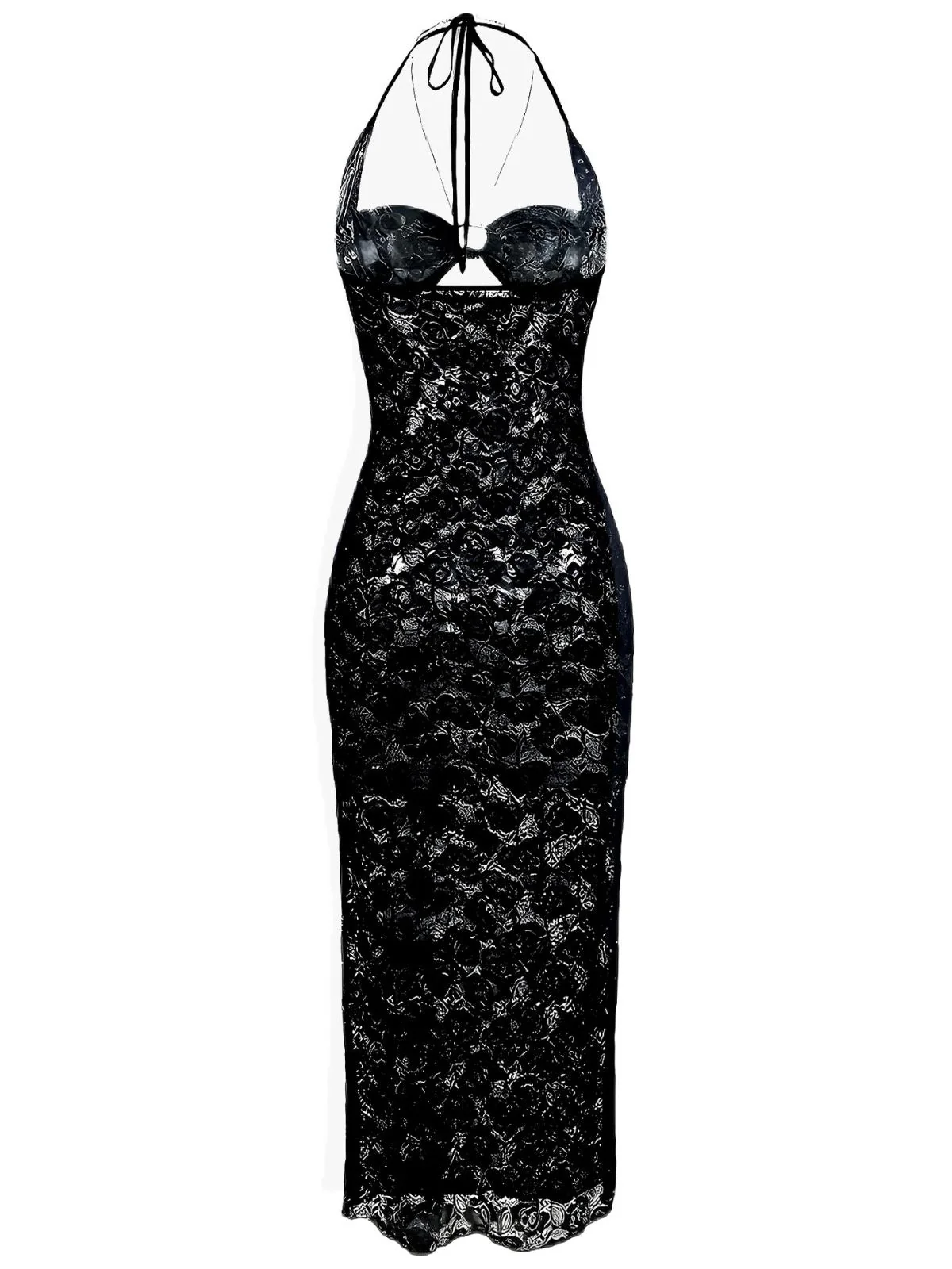 2PCS Black 1940s Lace Sheer Sleepwear Set - Image 18