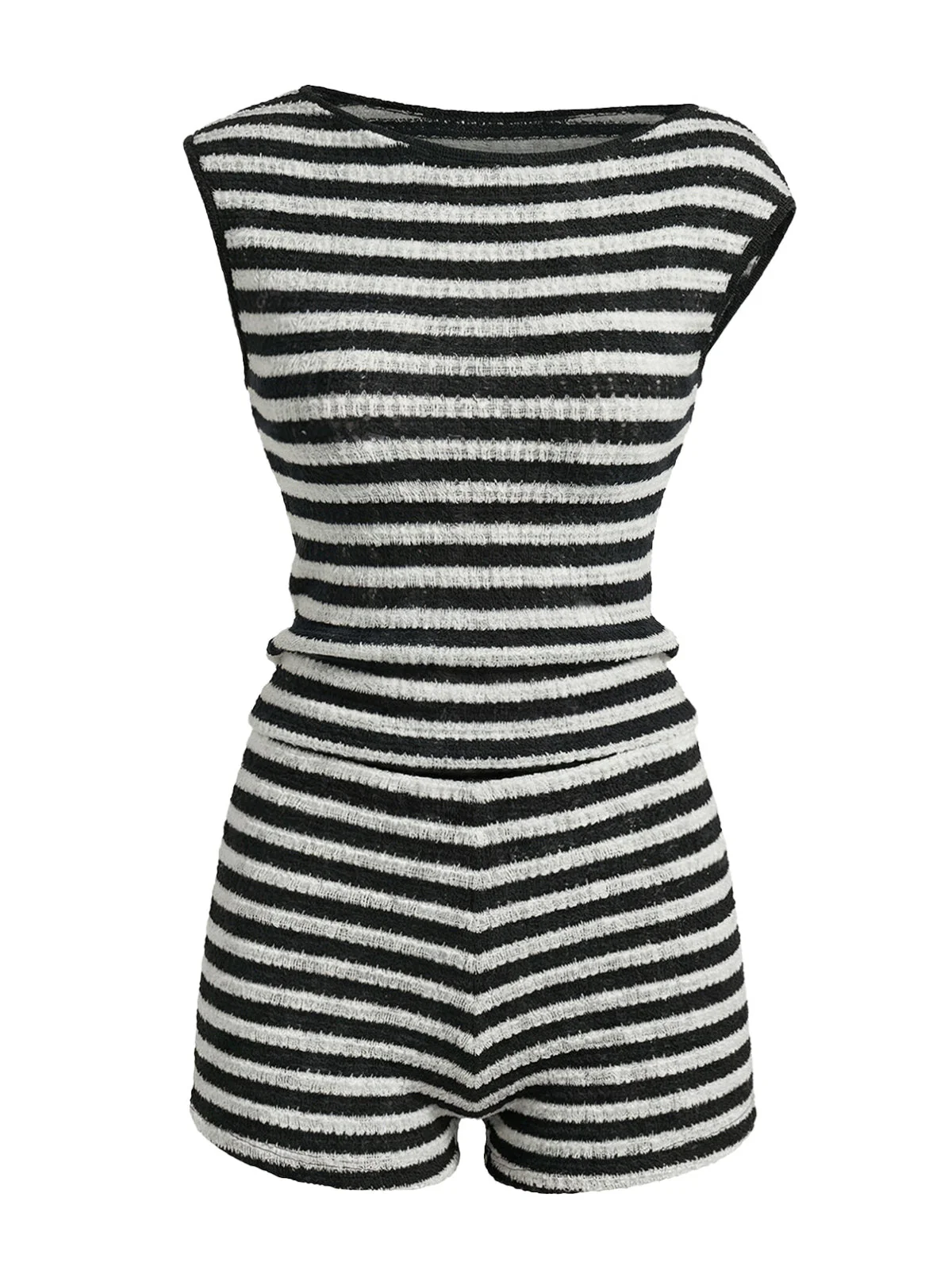 2PCS Black 1940s Striped Sleeveless Top & Hight Waist Shorts - Image 2