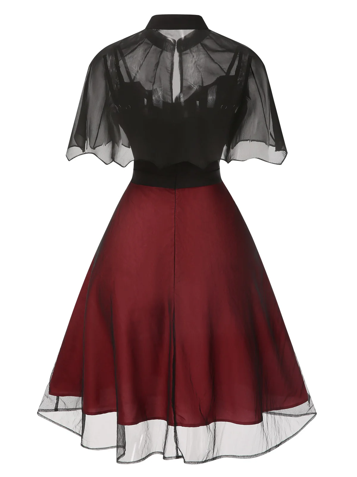 2PCS Black 1950s Halloween Bat Mesh Dress & Sheer Cape - Image 3