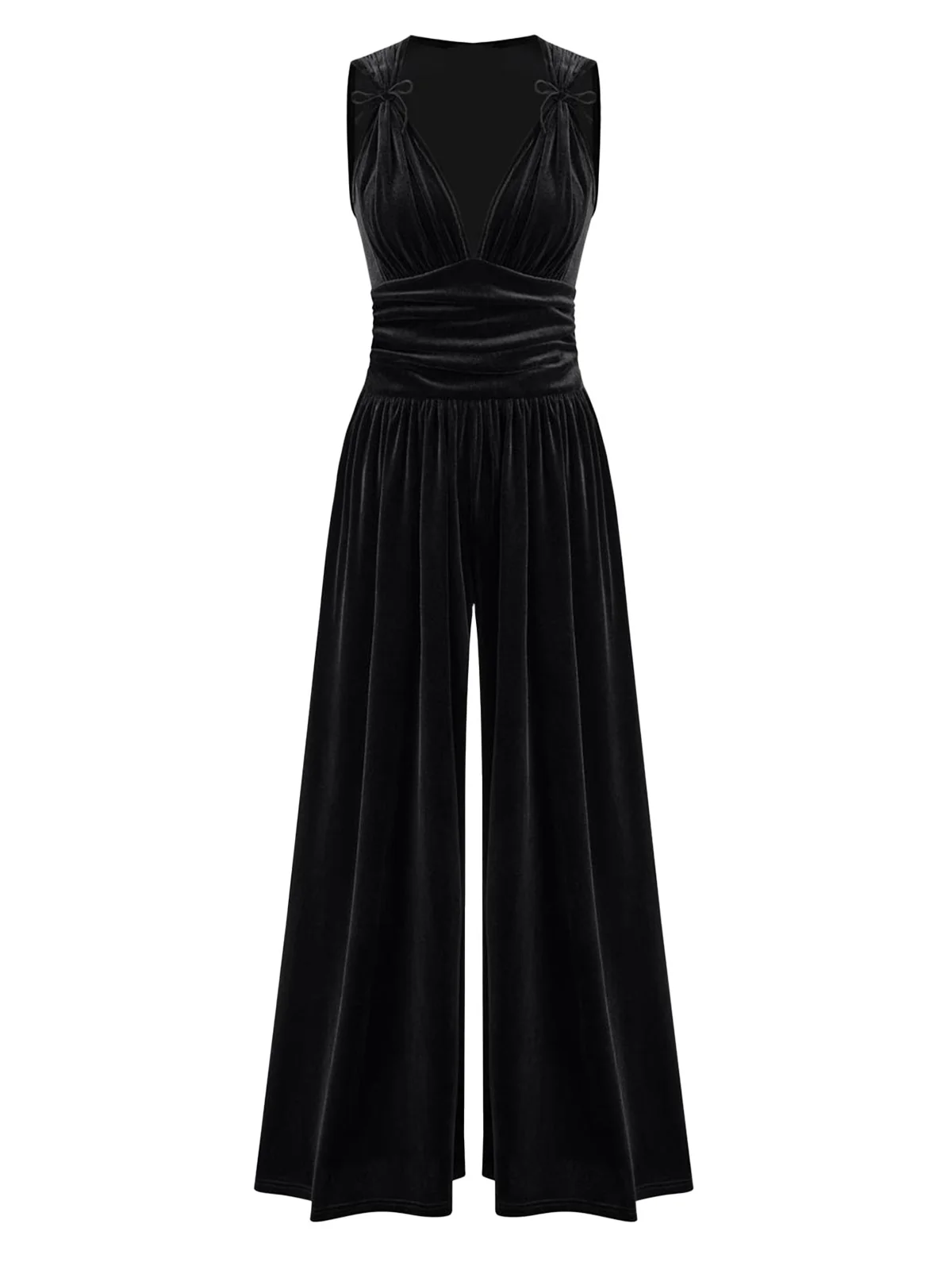 2PCS Black 1950s Mesh Top & Velvet Jumpsuit - Image 2