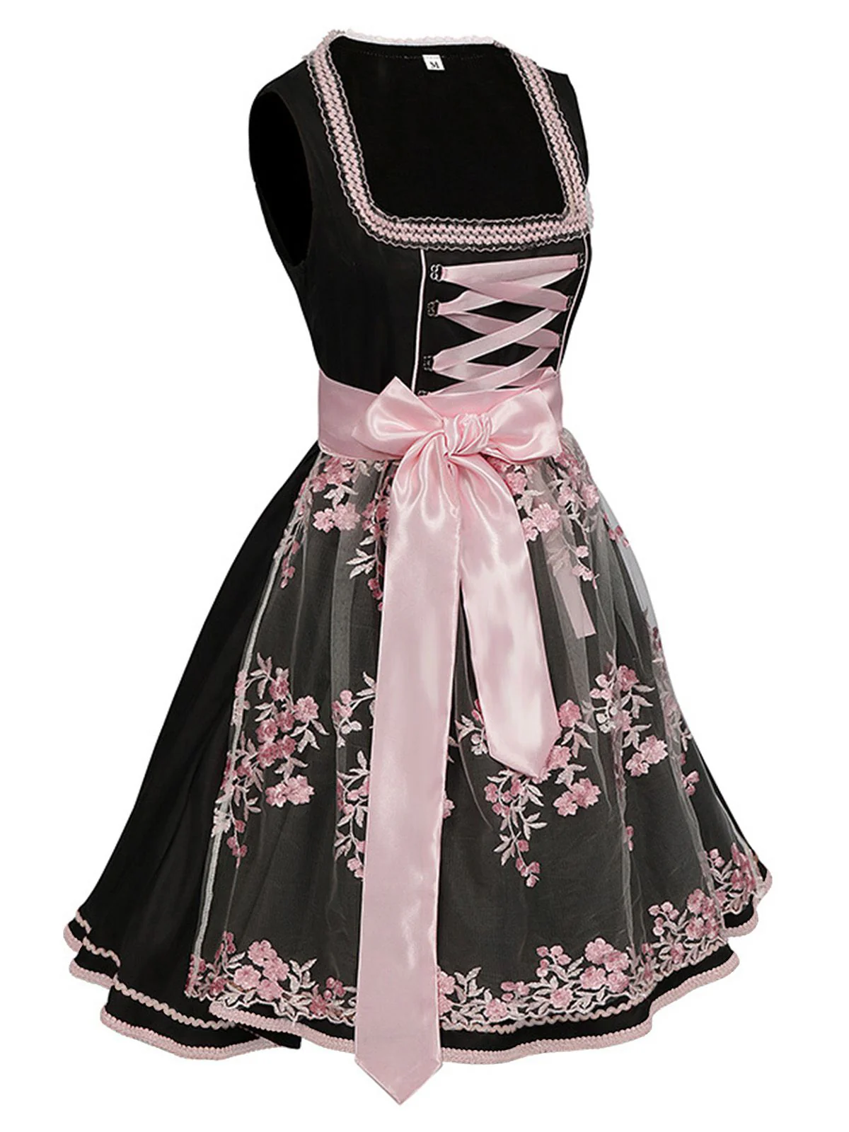2PCS Black 1950s Oktoberfest Dress With Embroidered Apron - Image 2