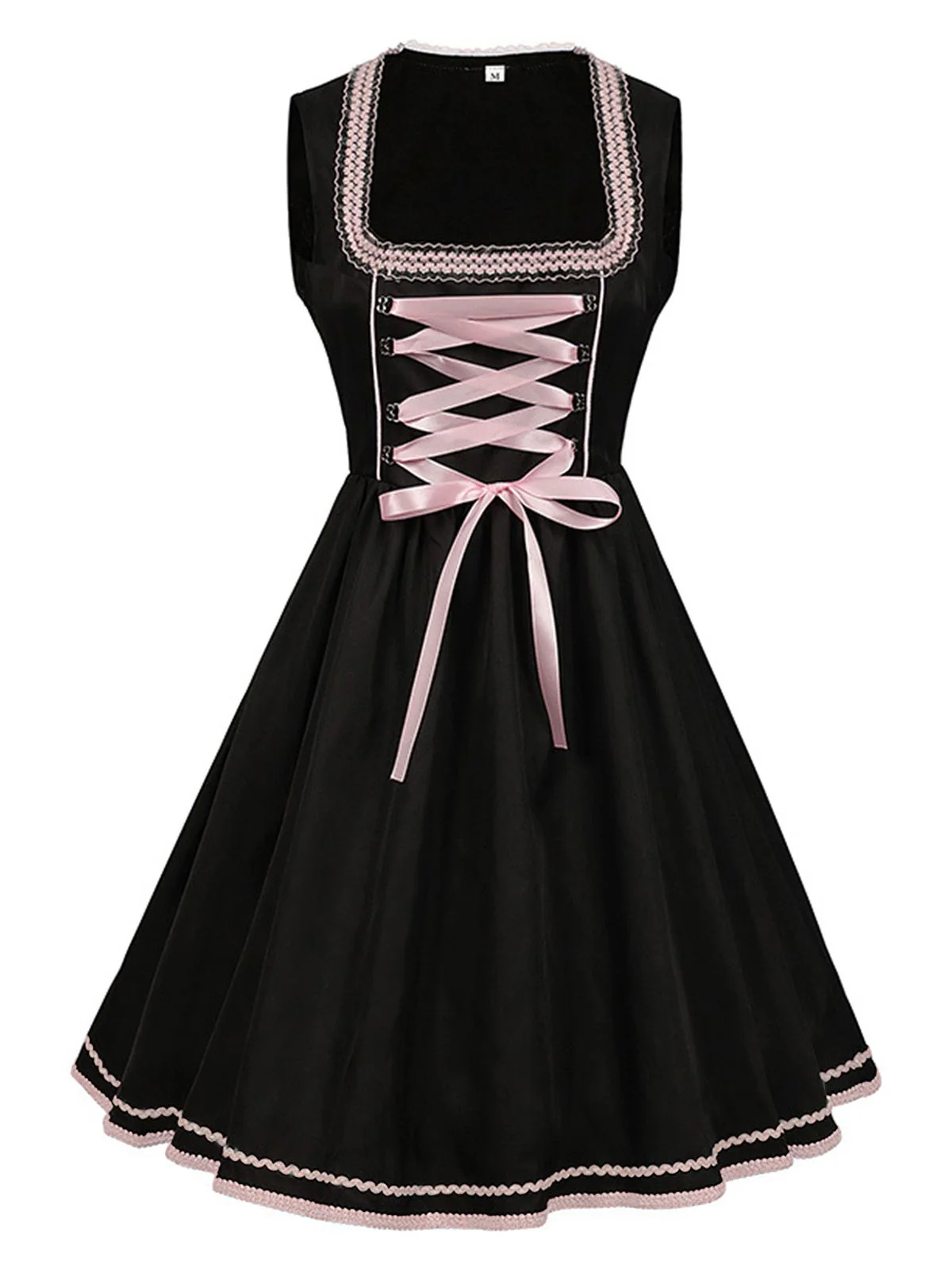 2PCS Black 1950s Oktoberfest Dress With Embroidered Apron - Image 3