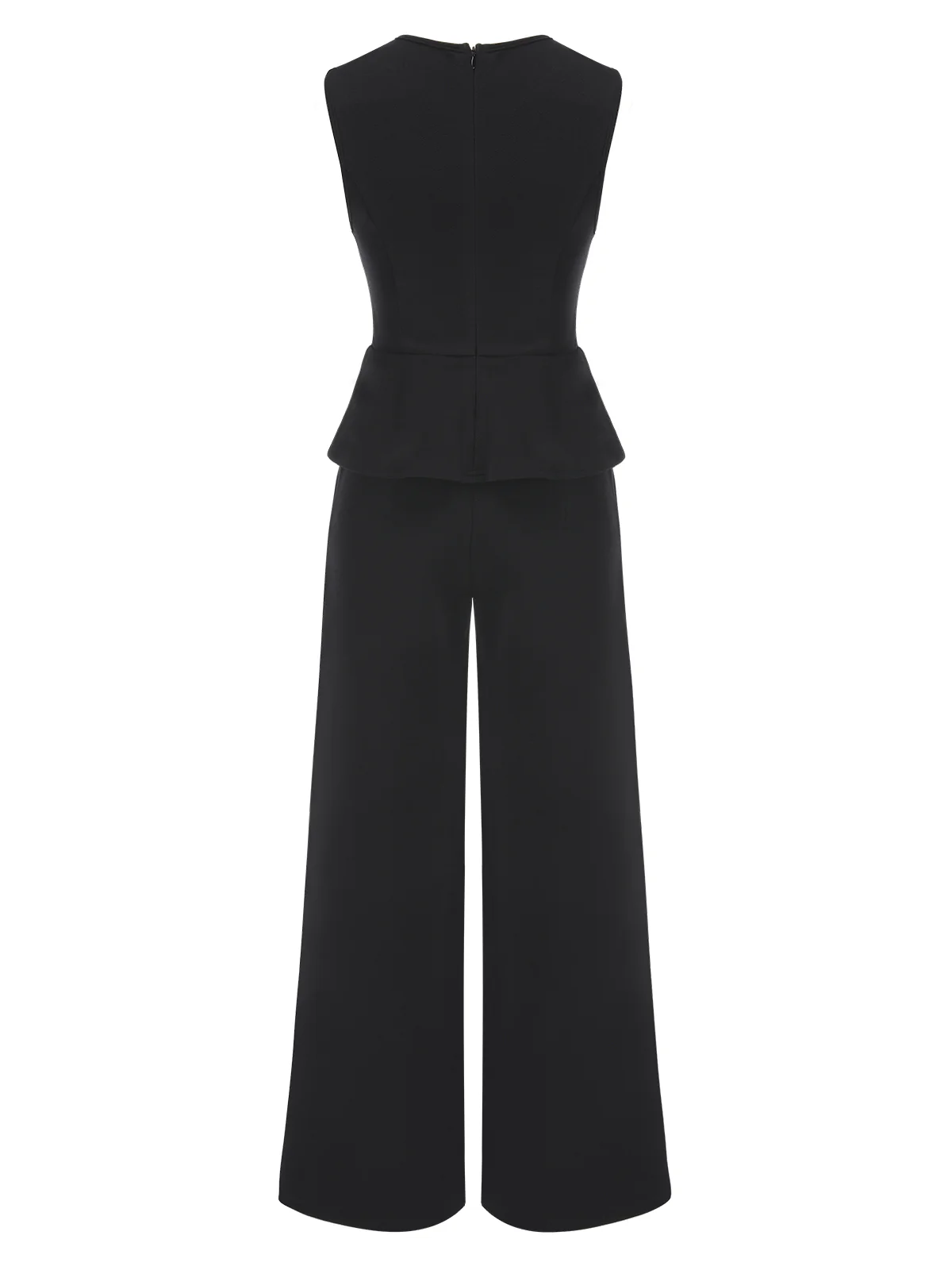 2PCS Black 1960s Double Breasted Sleeveless Vest & Wide Leg Pants - Image 3