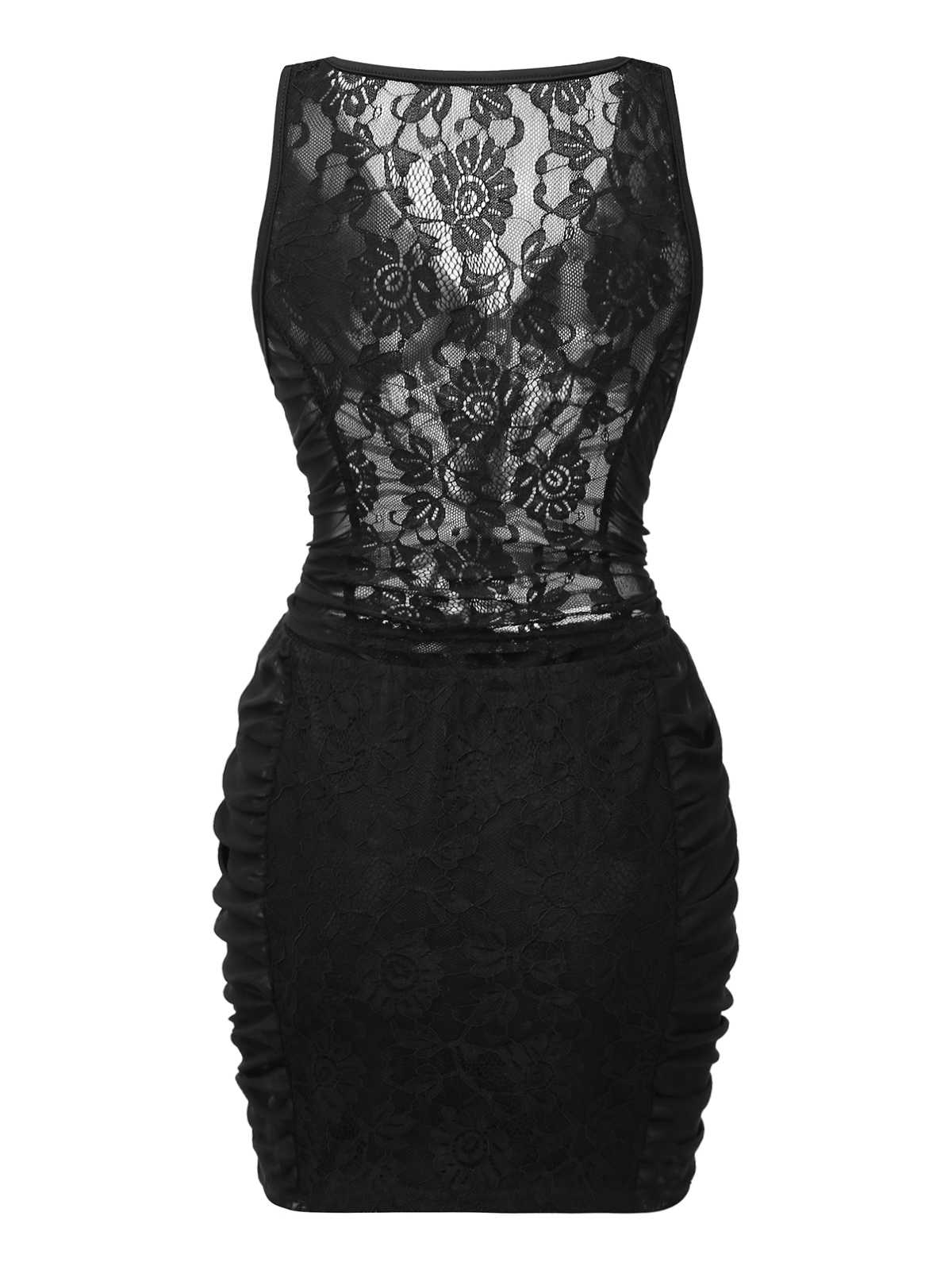 2PCS Black 1960s Lace Floral Sheer Top & Skirt - Image 2