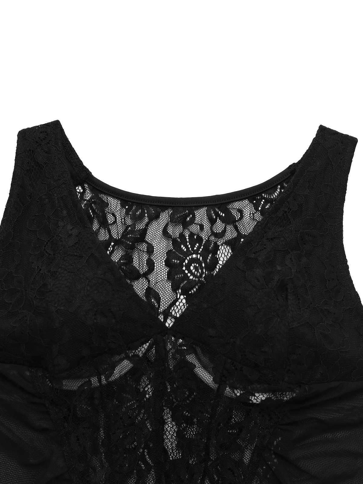 2PCS Black 1960s Lace Floral Sheer Top & Skirt - Image 3