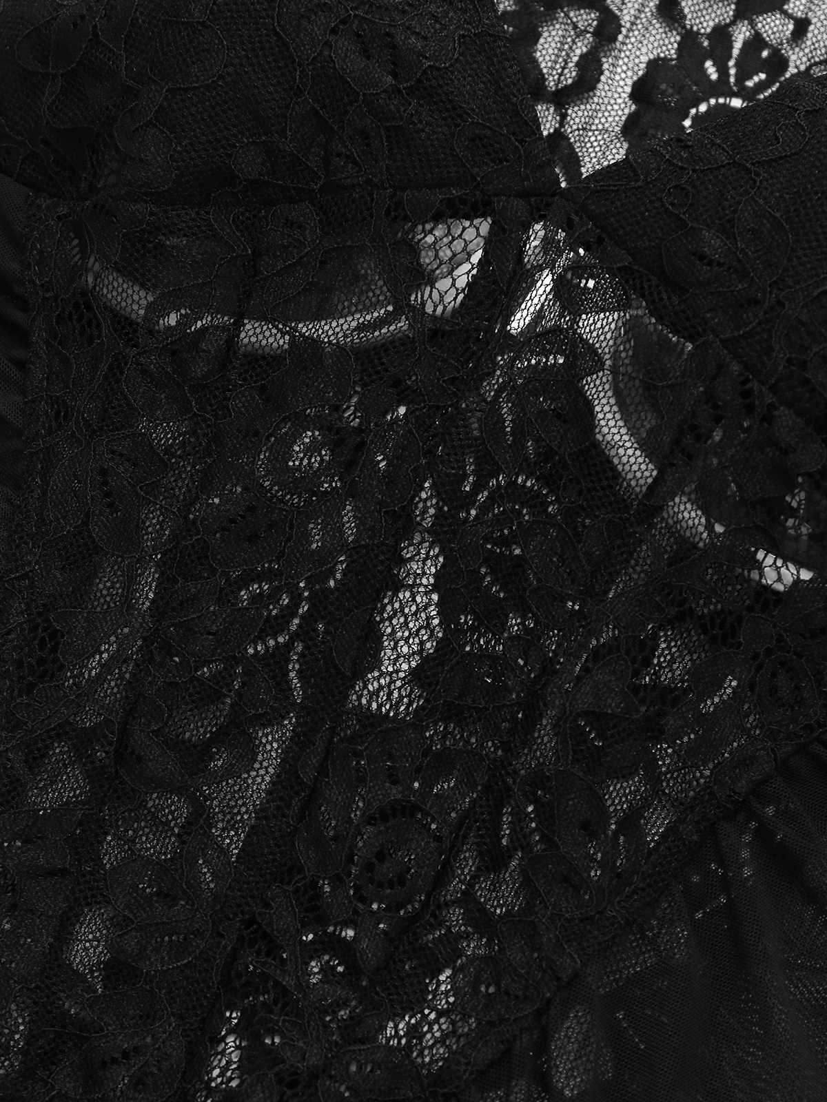 2PCS Black 1960s Lace Floral Sheer Top & Skirt - Image 4