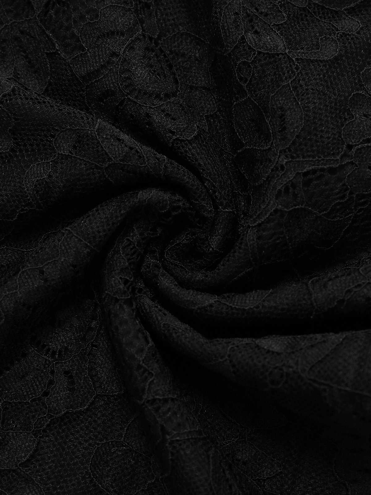 2PCS Black 1960s Lace Floral Sheer Top & Skirt - Image 5