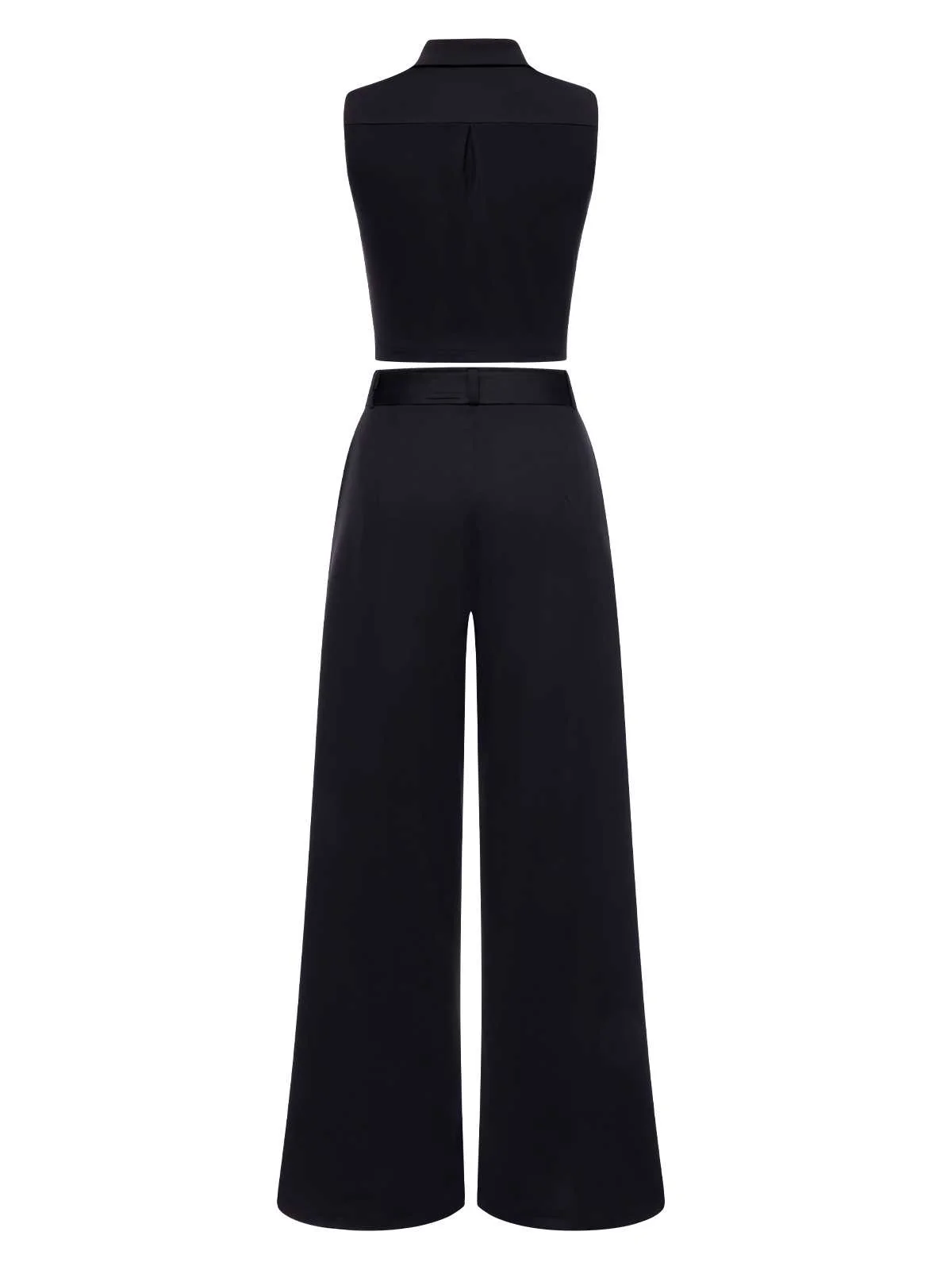 2PCS Black 1960s Lapel Sleeveless Vest & Pants - Image 3