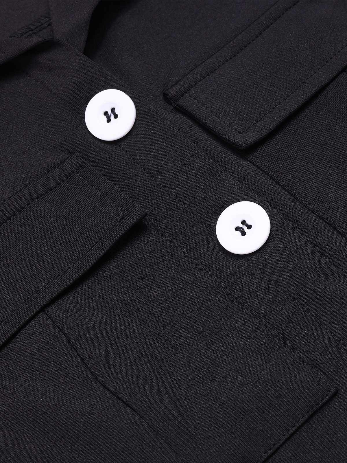 2PCS Black 1960s Lapel Sleeveless Vest & Pants - Image 4