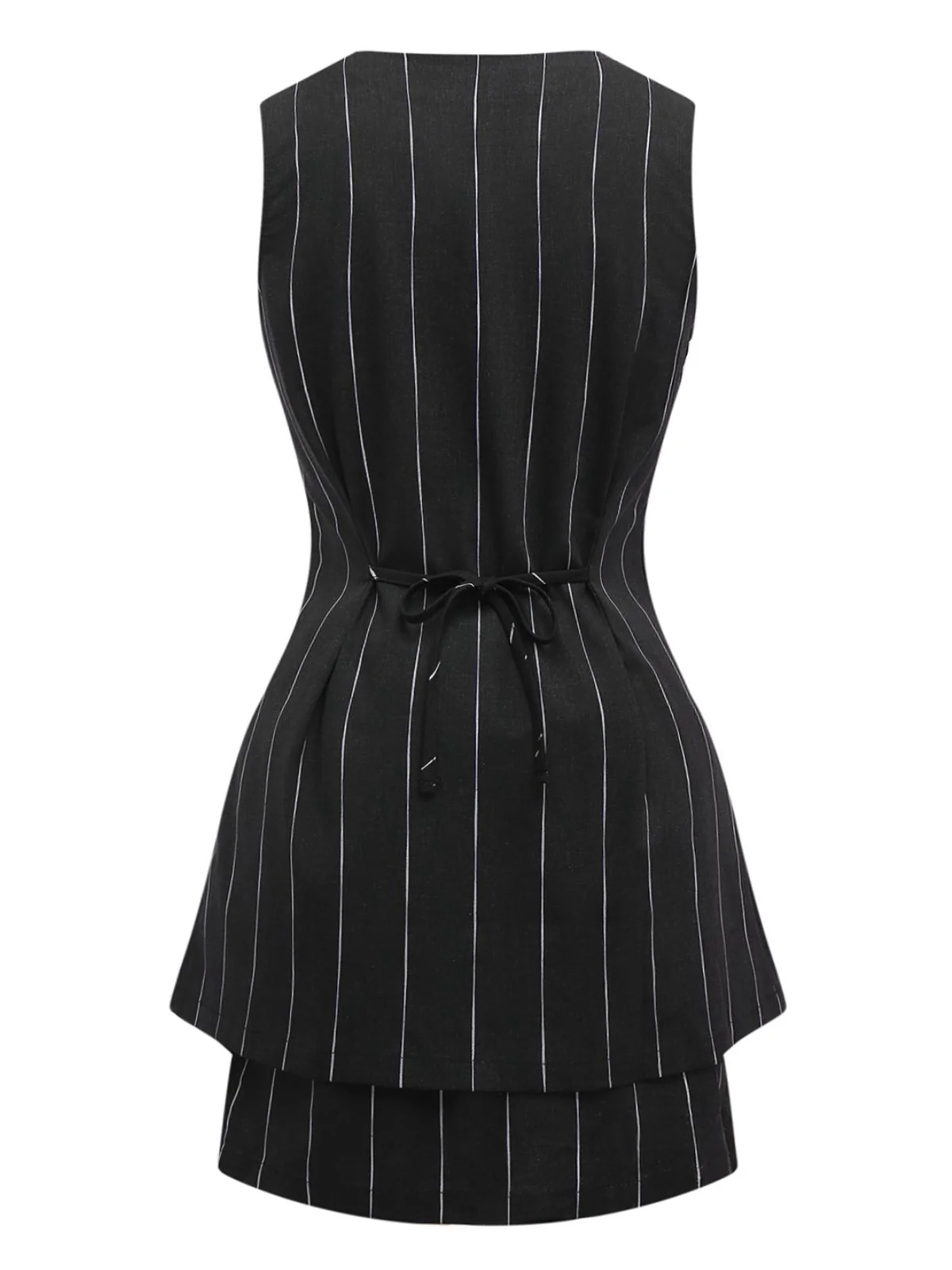 2PCS Black 1960s Pinstripe Pencil Skirt Sleeveless Suit - Image 2