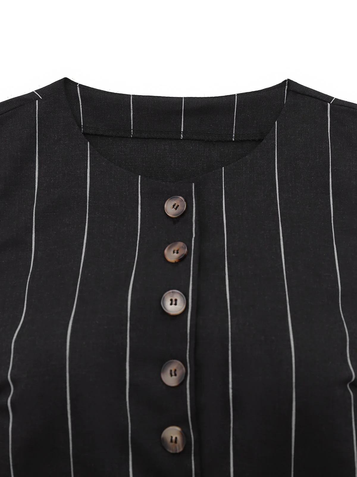 2PCS Black 1960s Pinstripe Pencil Skirt Sleeveless Suit - Image 5