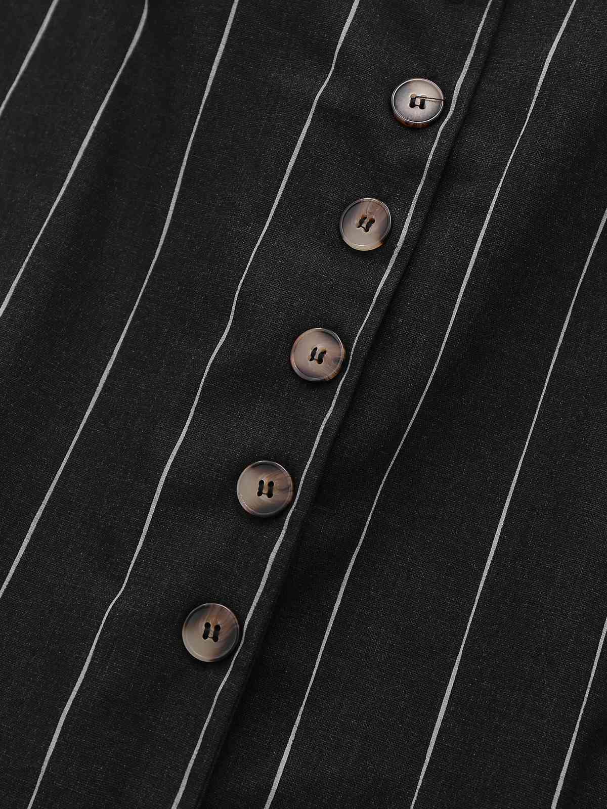 2PCS Black 1960s Pinstripe Pencil Skirt Sleeveless Suit - Image 6