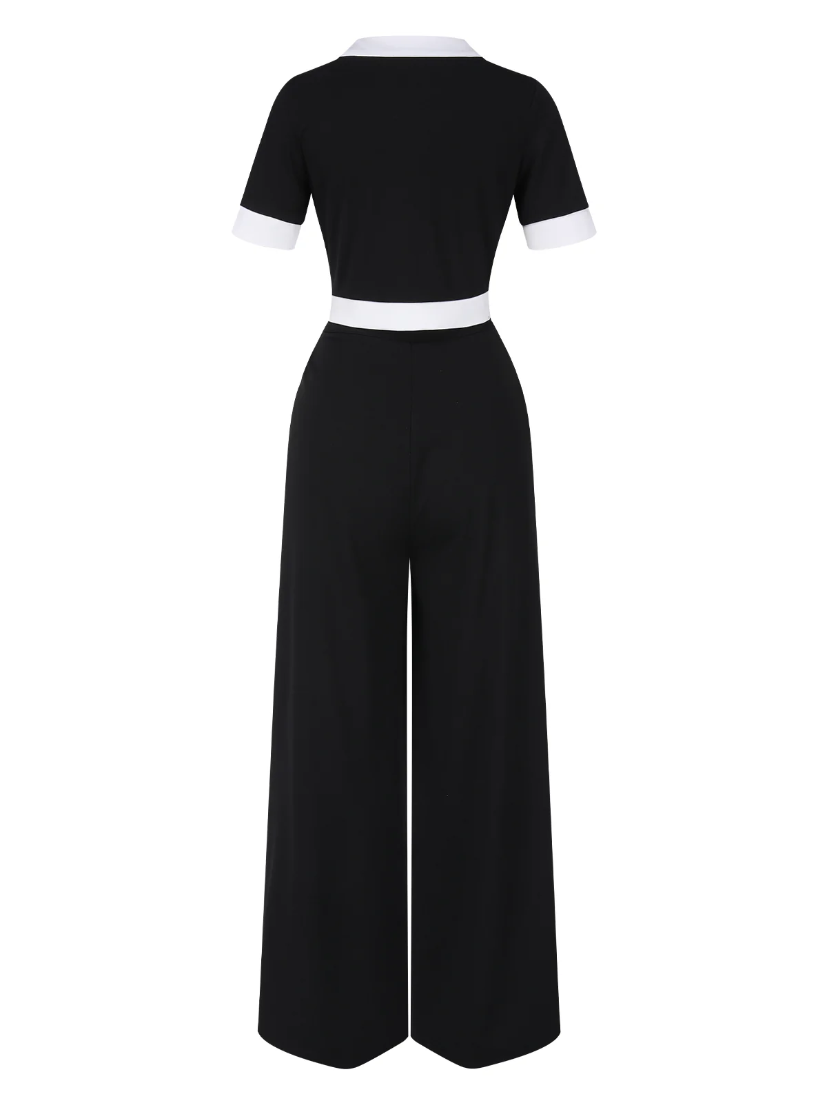 2PCS Black 1960s Solid Buttoned Top & Pants - Image 3