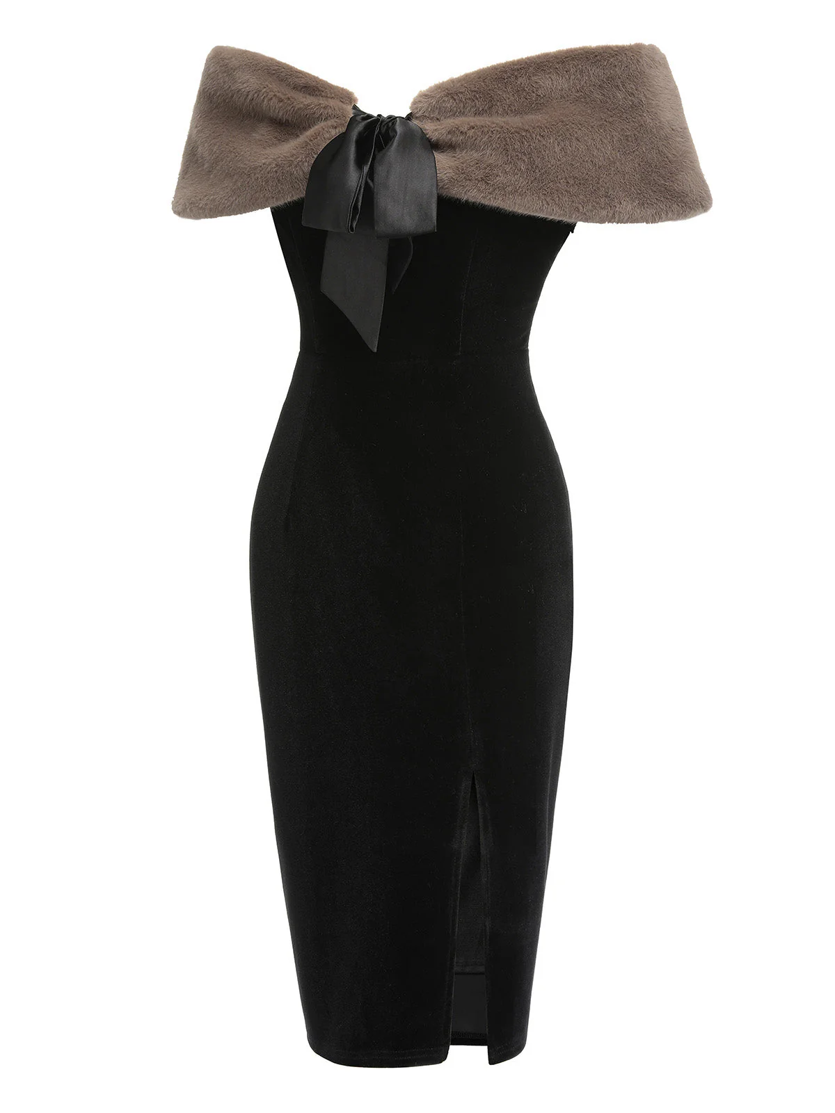2PCS Black 1960s Solid Dress & Plush Cape - Image 6