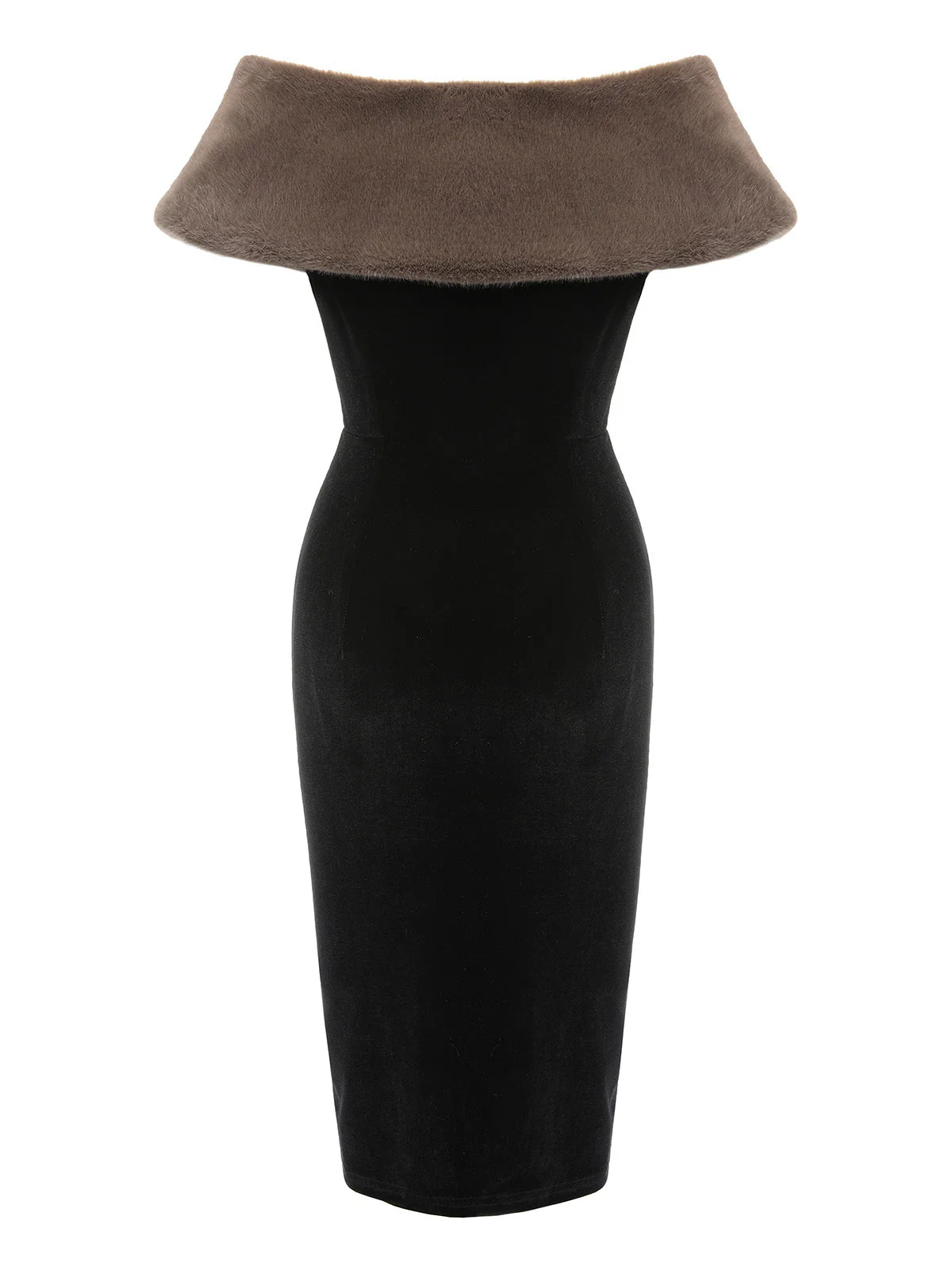 2PCS Black 1960s Solid Dress & Plush Cape - Image 7