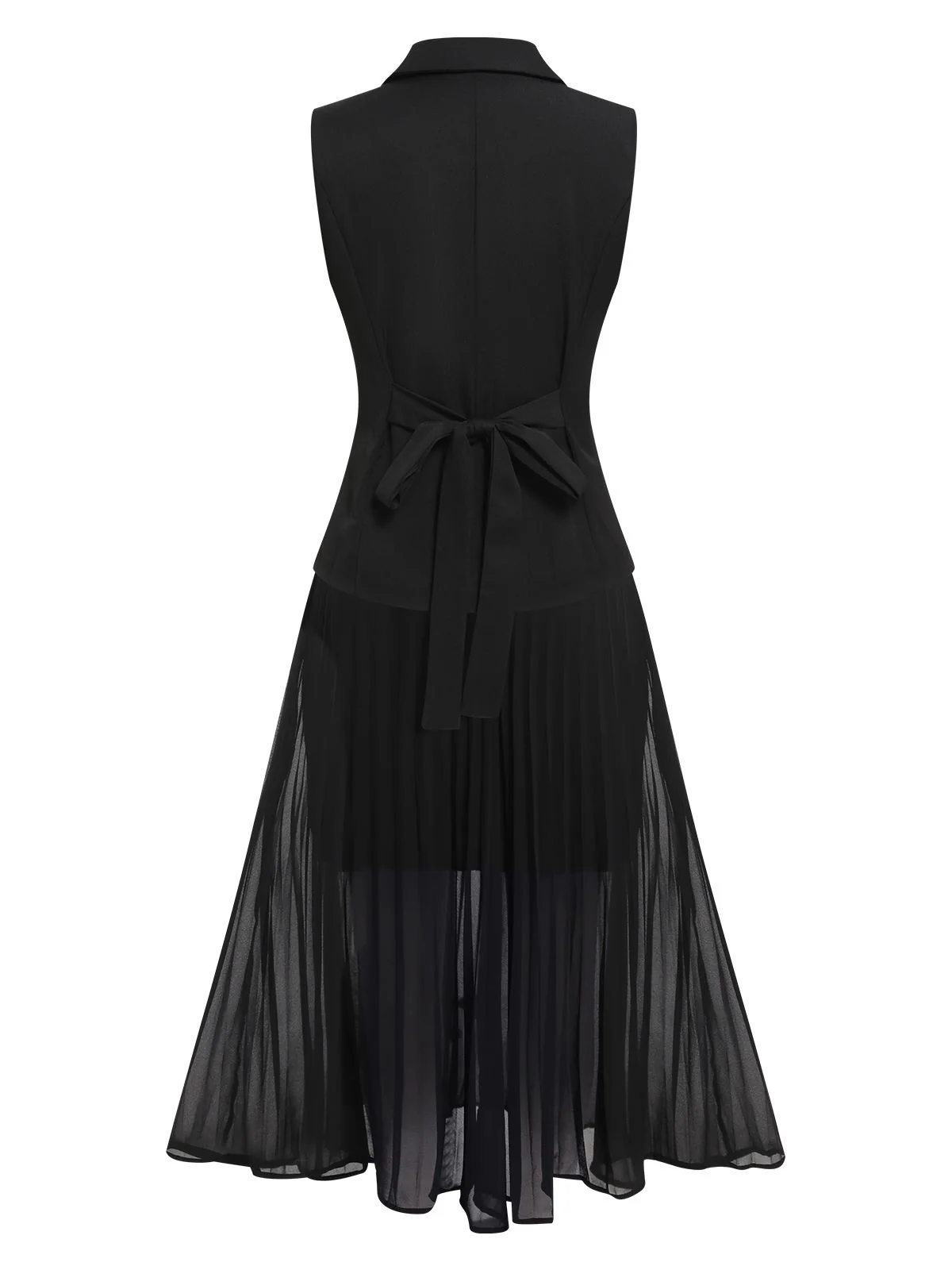 2PCS Black 1960s V-Neck Vest Top & Pleated Skirt - Image 4