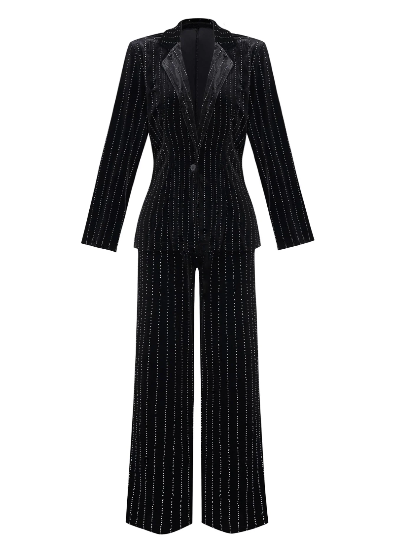 2PCS Black 1960s Velvet Sequin Blazer & Pants Set - Image 2