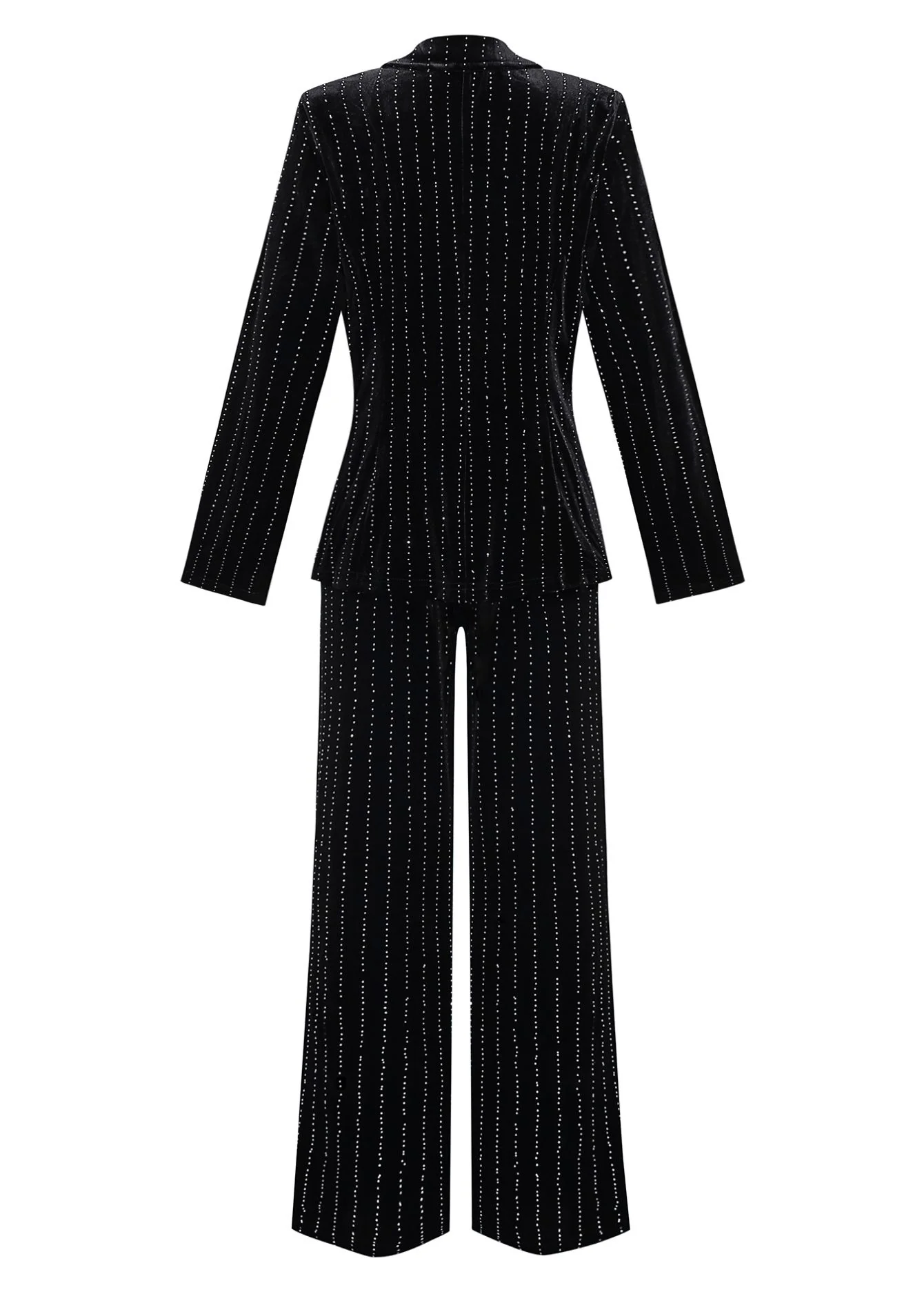 2PCS Black 1960s Velvet Sequin Blazer & Pants Set - Image 3