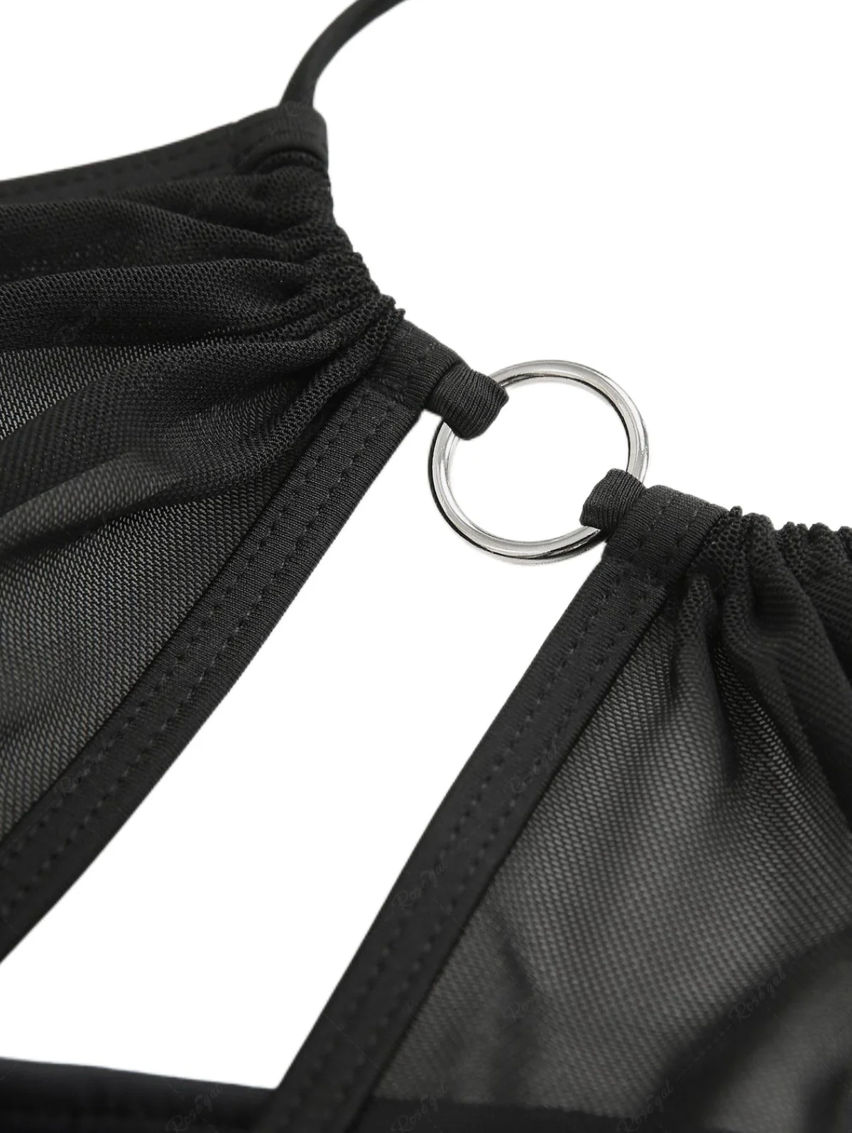 2PCS Black 1980s Gothic Skull Mesh Halter Bikini Set & Cover Up - Image 4