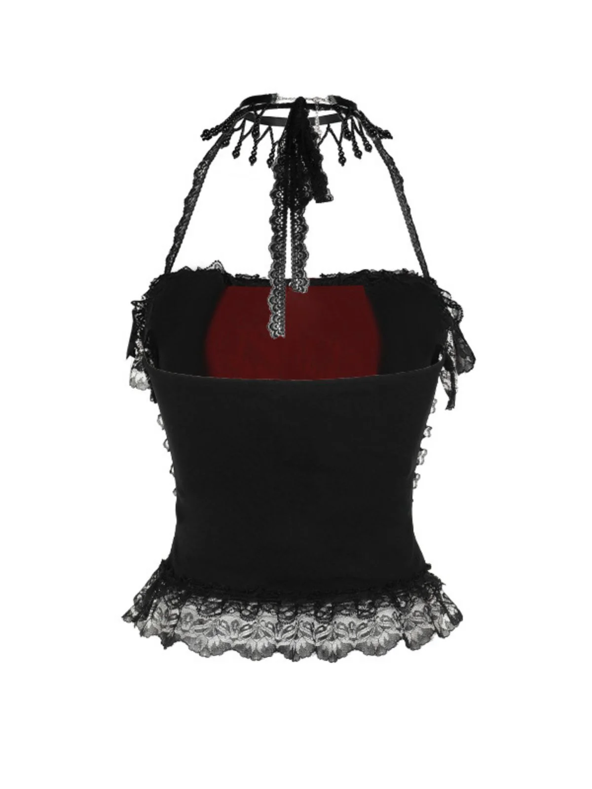 2PCS Black 1980s Gothic Steampunk Halter Cross Camisole & Mini Skirt - Image 8