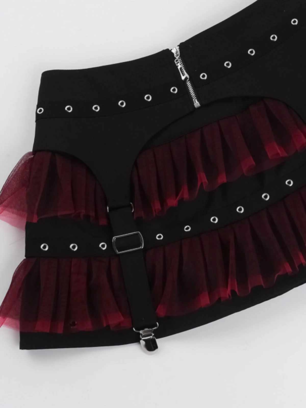 Black 1980s Gothic Steampunk Mesh Ruffles Mini Skirt - Image 3