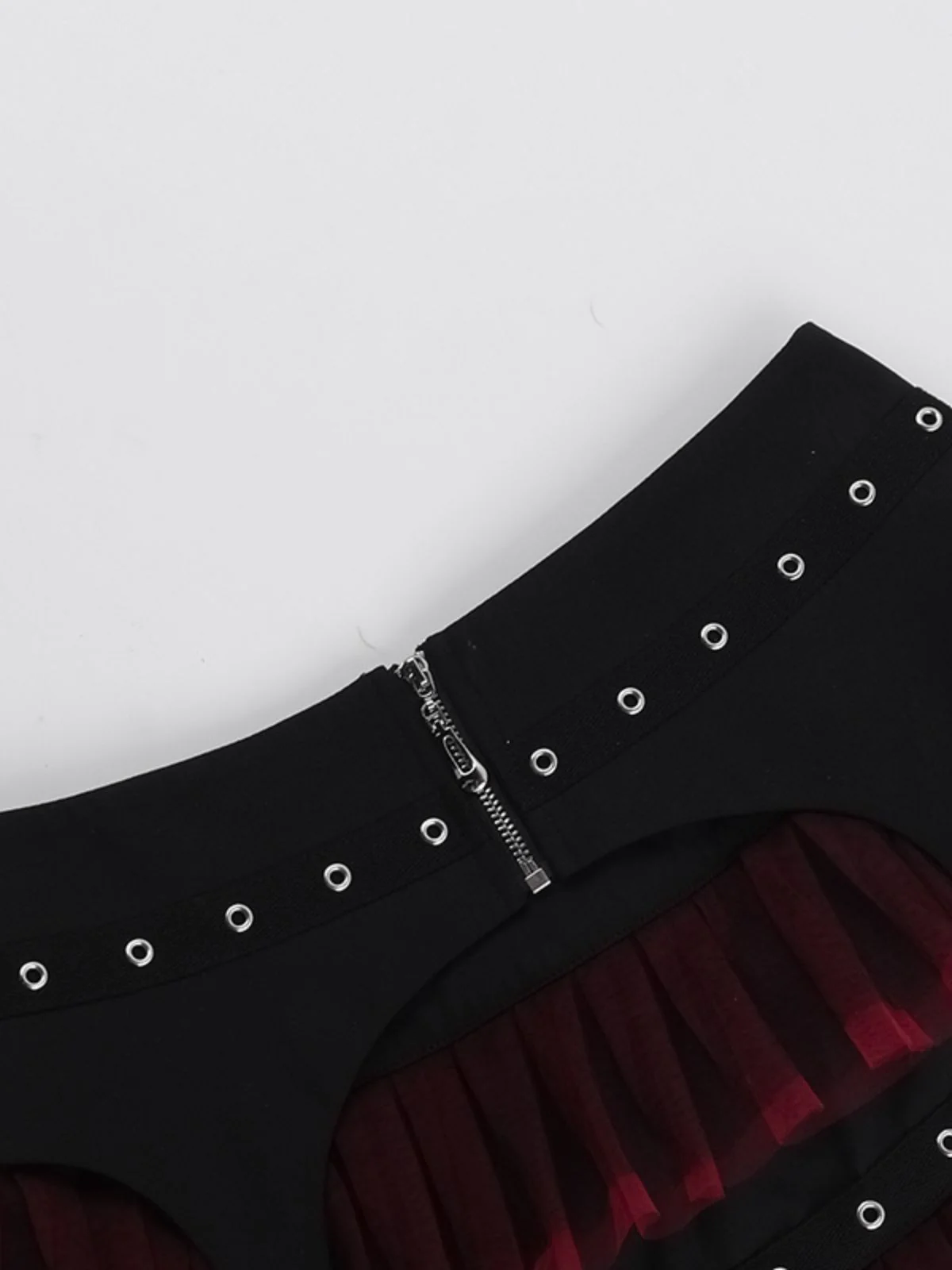 Black 1980s Gothic Steampunk Mesh Ruffles Mini Skirt - Image 5