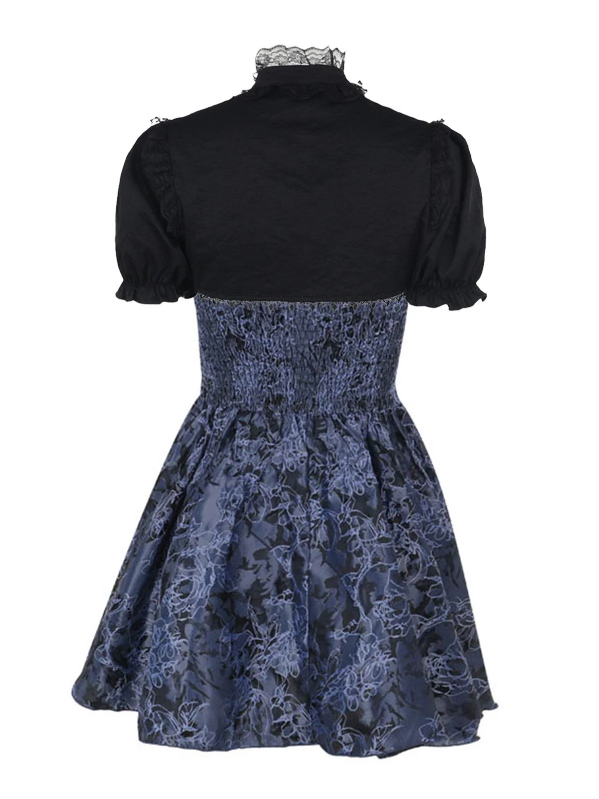 2PCS Black & Blue 1980s Gothic Cape Cardigan & Floral Embroidered Dress - Image 5