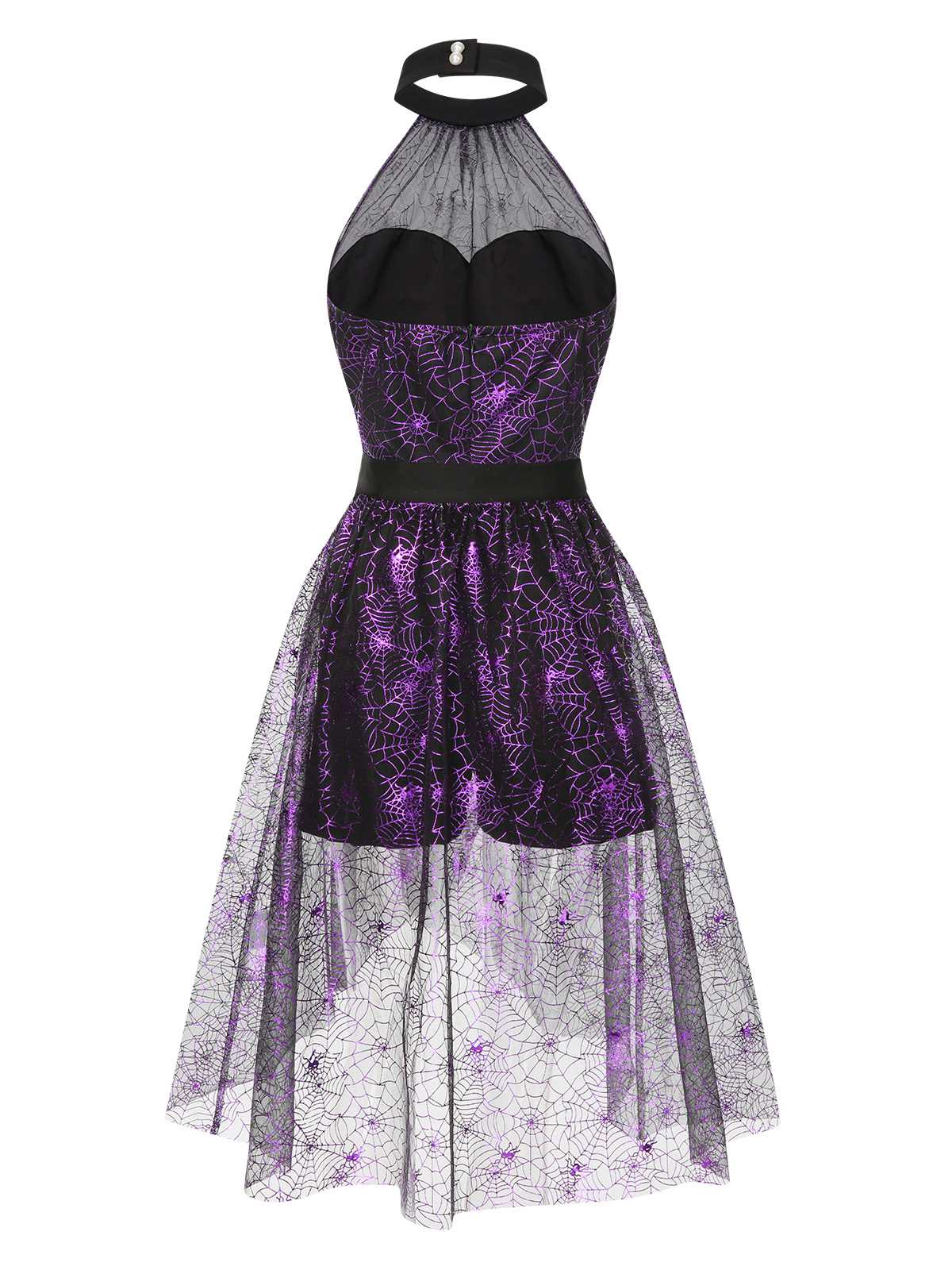 2PCS Black & Purple 1950s Spiderweb Mesh Romper & Skirt Cover-Up - Image 6