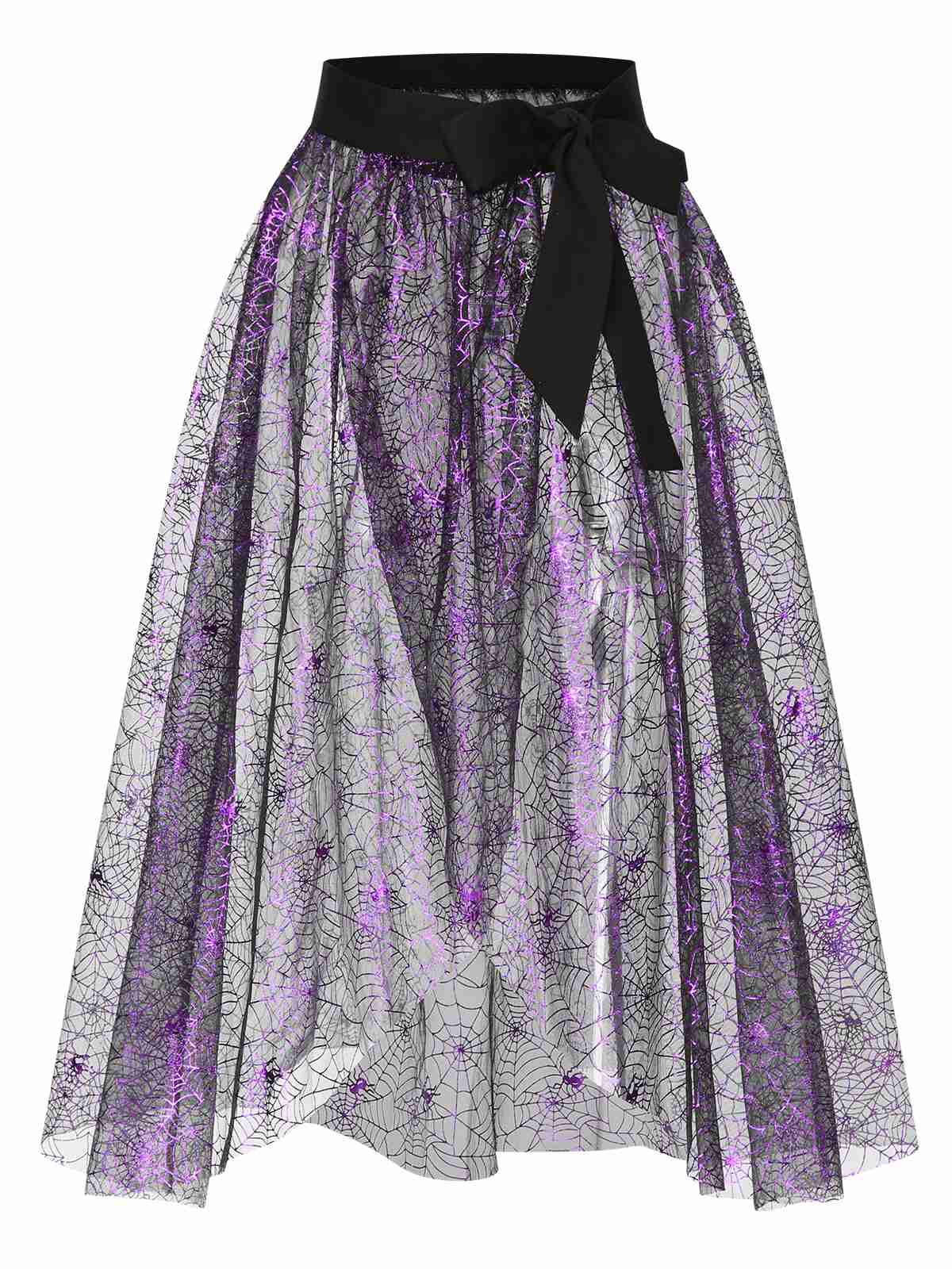 2PCS Black & Purple 1950s Spiderweb Mesh Romper & Skirt Cover-Up - Image 9