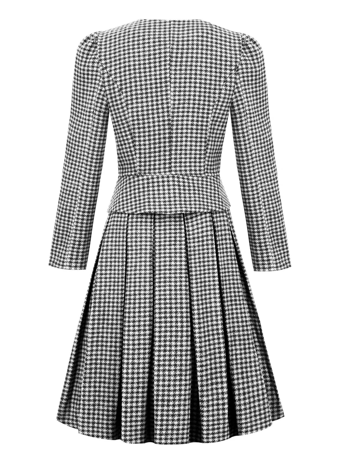 2PCS Black Retro Plaid Blazer & Panel Skirt - Image 3