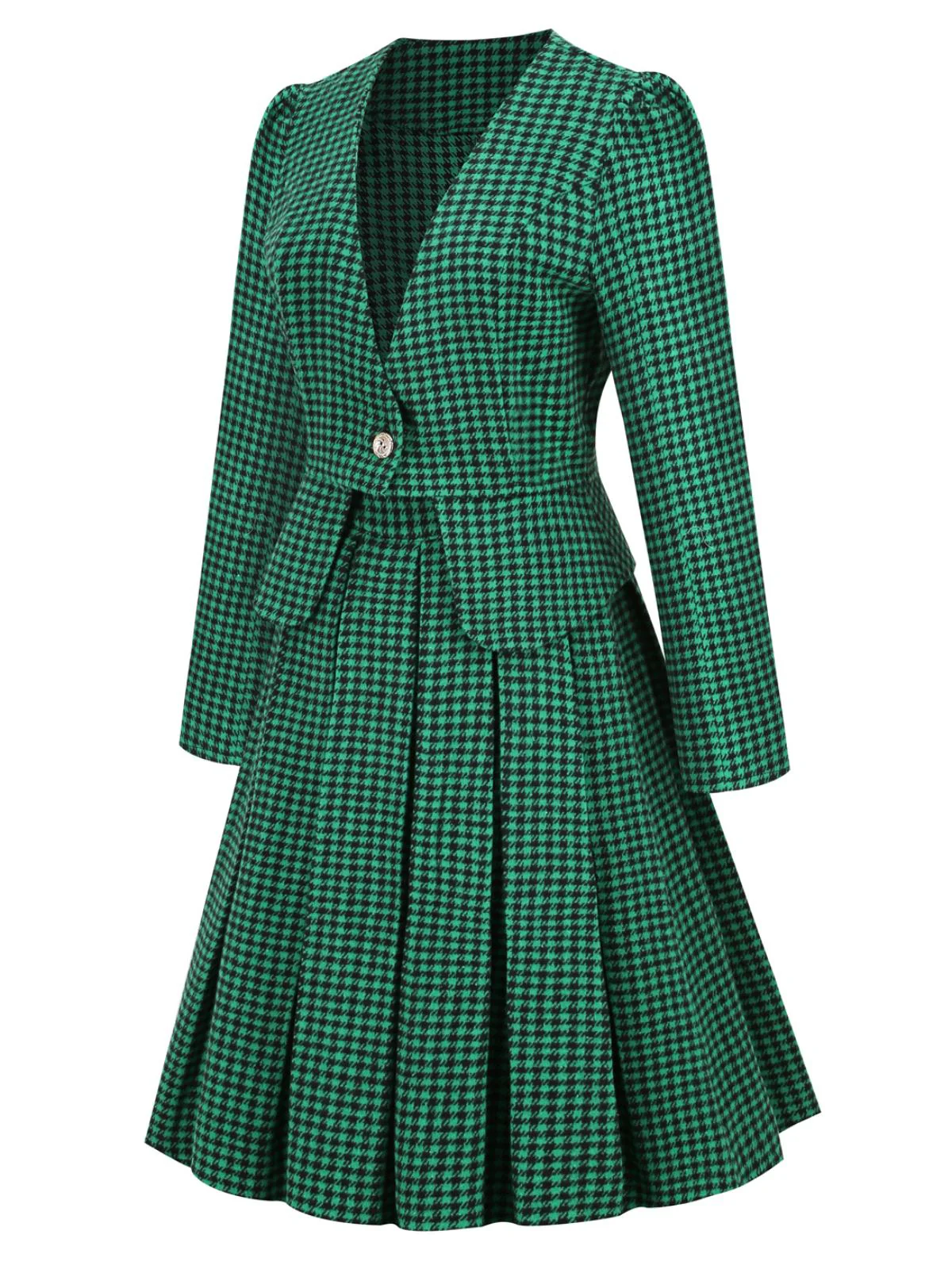 2PCS Black Retro Plaid Blazer & Panel Skirt - Image 10
