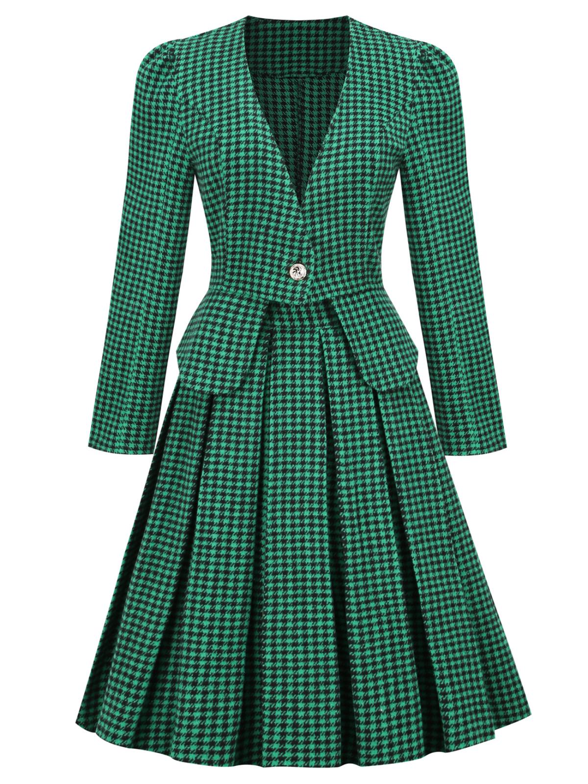 2PCS Black Retro Plaid Blazer & Panel Skirt - Image 9