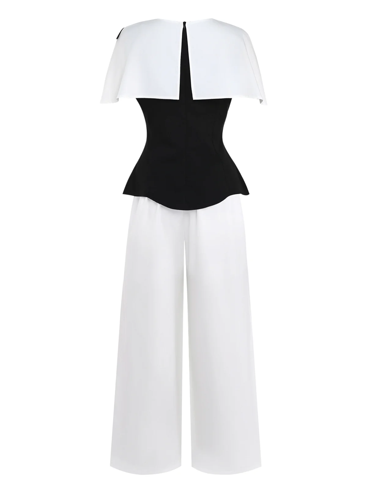 2PCS Black & White 1950s Cape Collar ColorBlock Top & Pants - Image 3