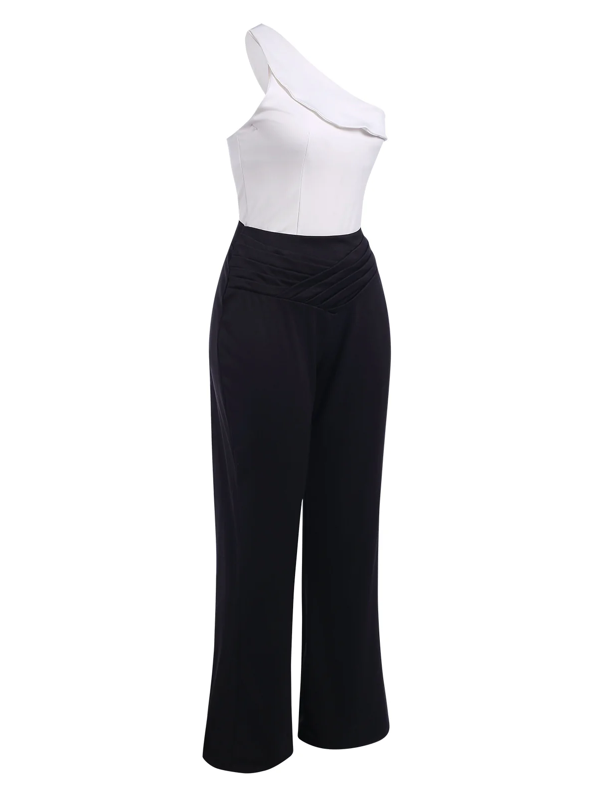2PCS Black & White 1950s One-Shoulder Top & Pants - Image 2