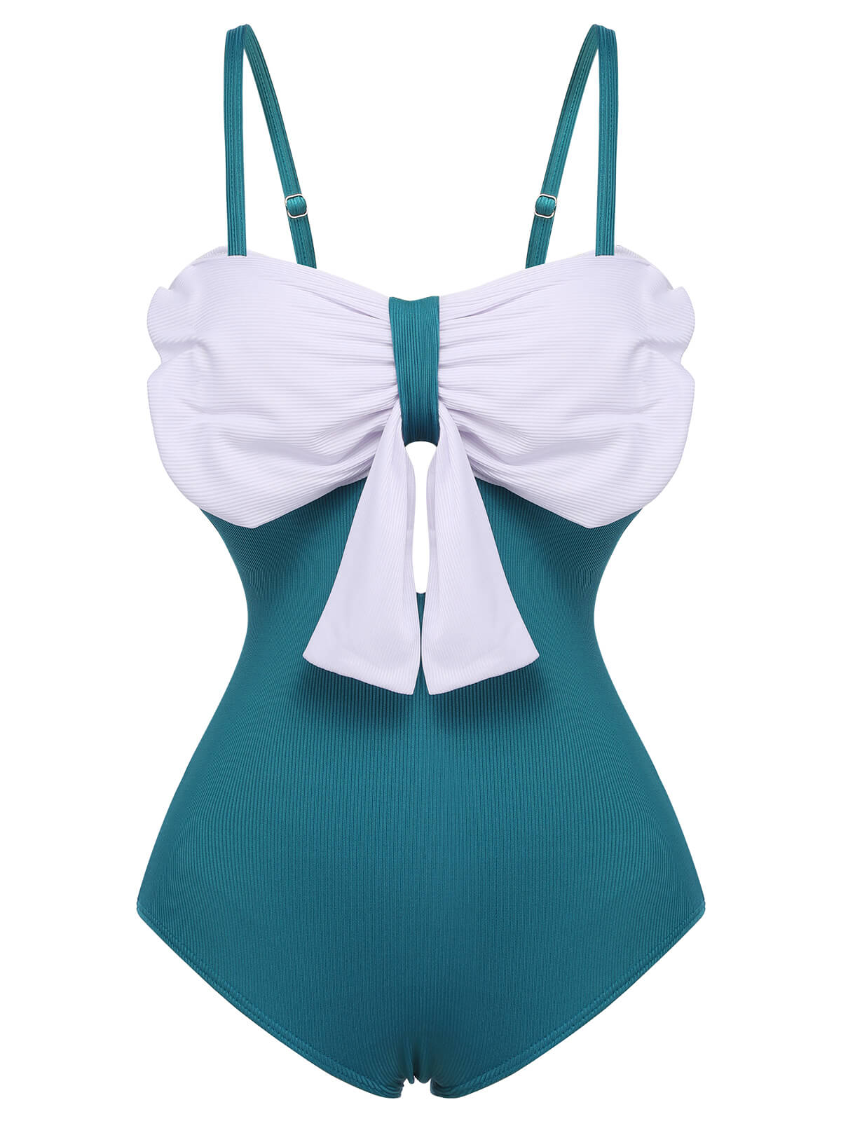 2PCS Blue 1930s Bow Strap Swimsuit & Skirt - Image 3