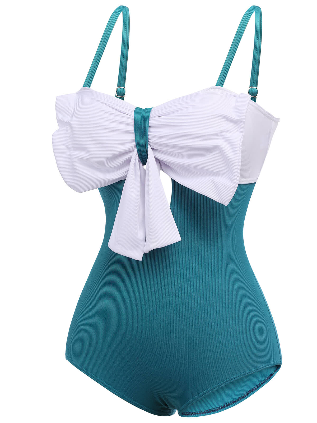 2PCS Blue 1930s Bow Strap Swimsuit & Skirt - Image 4